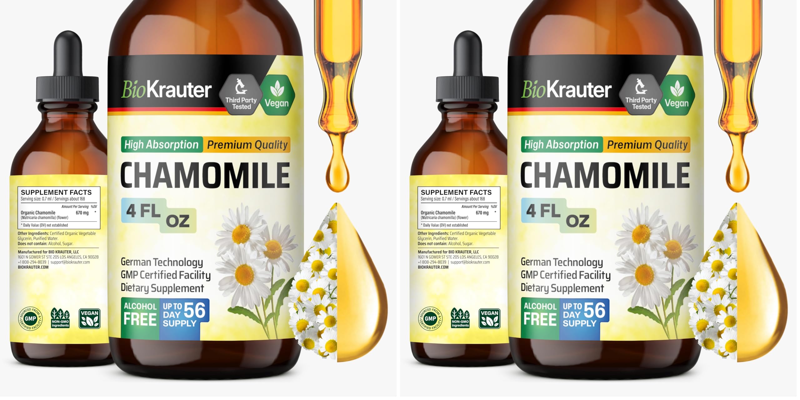BIO KRAUTER Chamomile Tincture – Relaxation Support | Vegan, Alcohol-Free, Sugar-Free (Pack of 2)