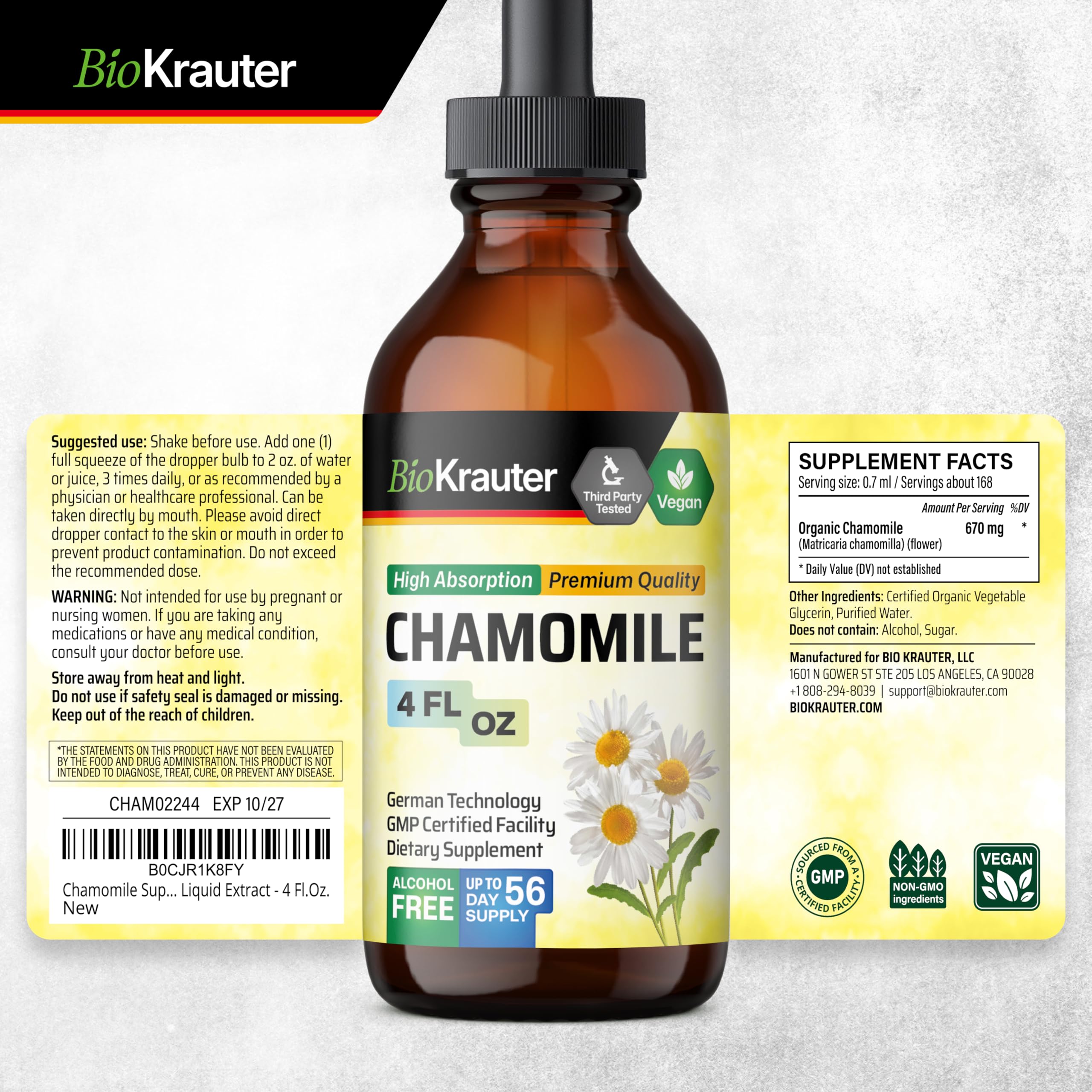 BIO KRAUTER Chamomile Tincture – Relaxation Support | Vegan, Alcohol-Free, Sugar-Free (Pack of 2)