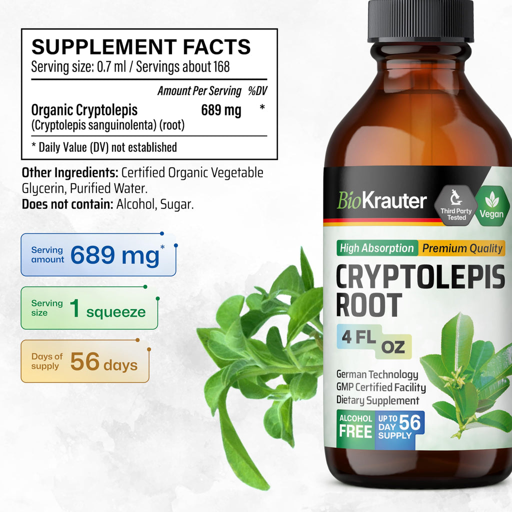 BIO KRAUTER Cryptolepis Sanguinolenta Extract - Vegan Immune Support Tincture, Alcohol & Sugar Free, 4 Fl Oz