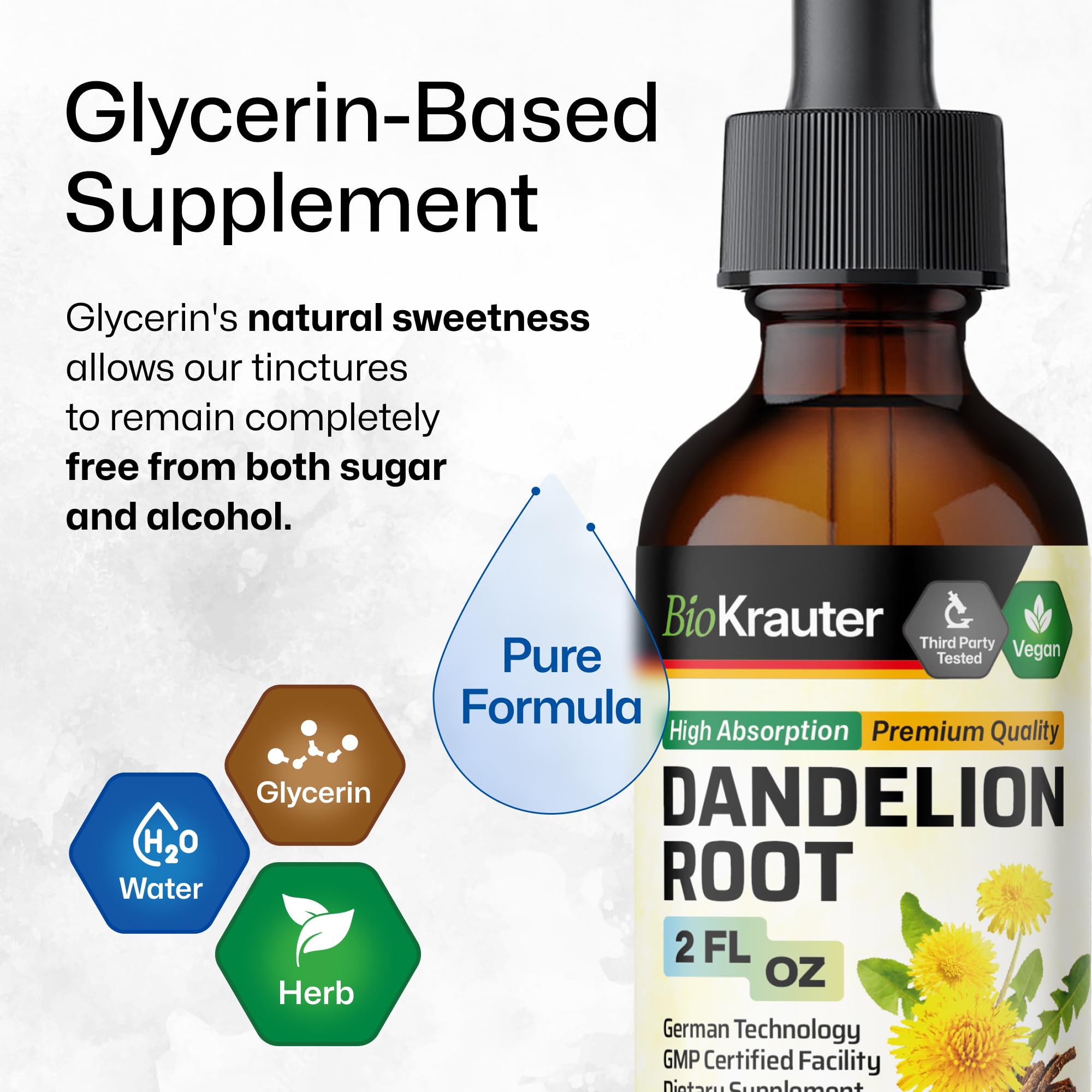 BioKrauter Dandelion Root Extract – Liquid 689 mg per Serving, 2 oz (28-Day) | Liver & Kidney Support, Vegan, Alcohol-Free