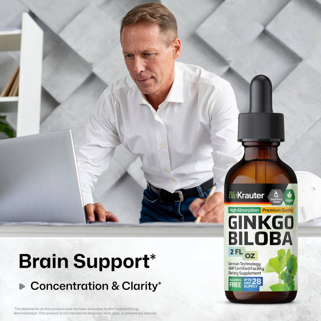 BIO KRAUTER Ginkgo Biloba Extract - Liquid Brain Support Drops, Vegan & Sugar-Free, 2 fl oz