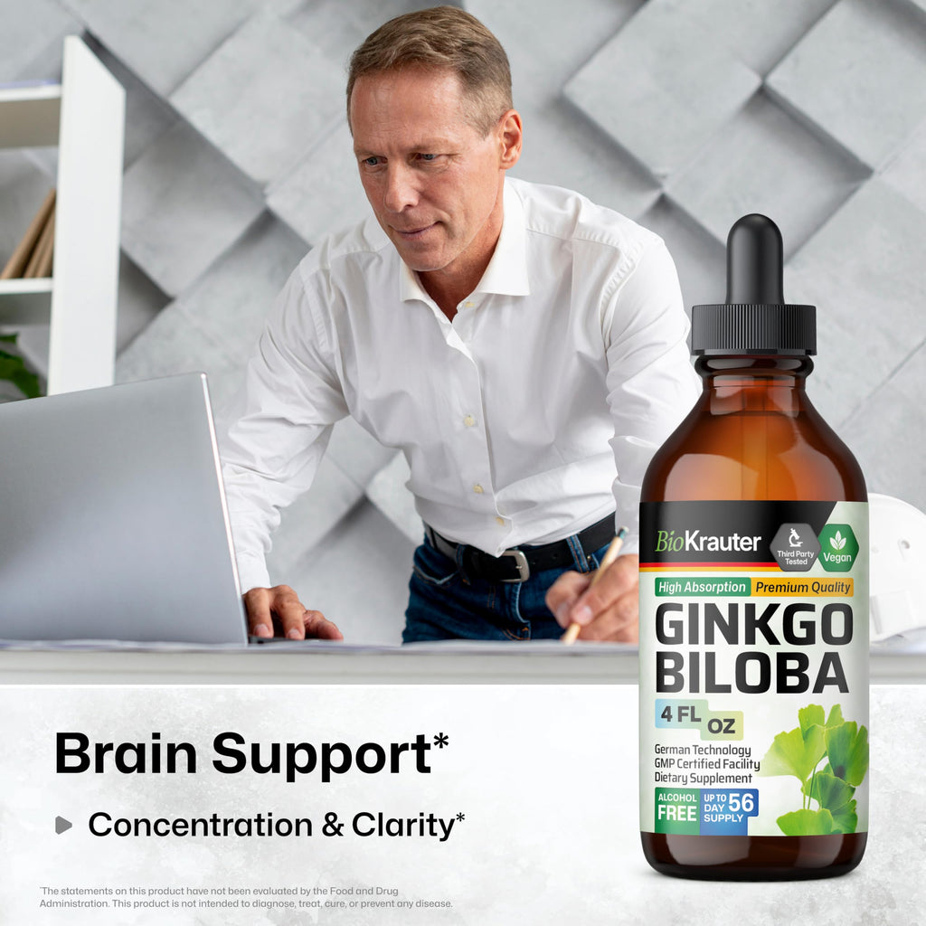 BIO KRAUTER Ginkgo Biloba Extract - Vegan Liquid Brain Support - 4 Fl Oz