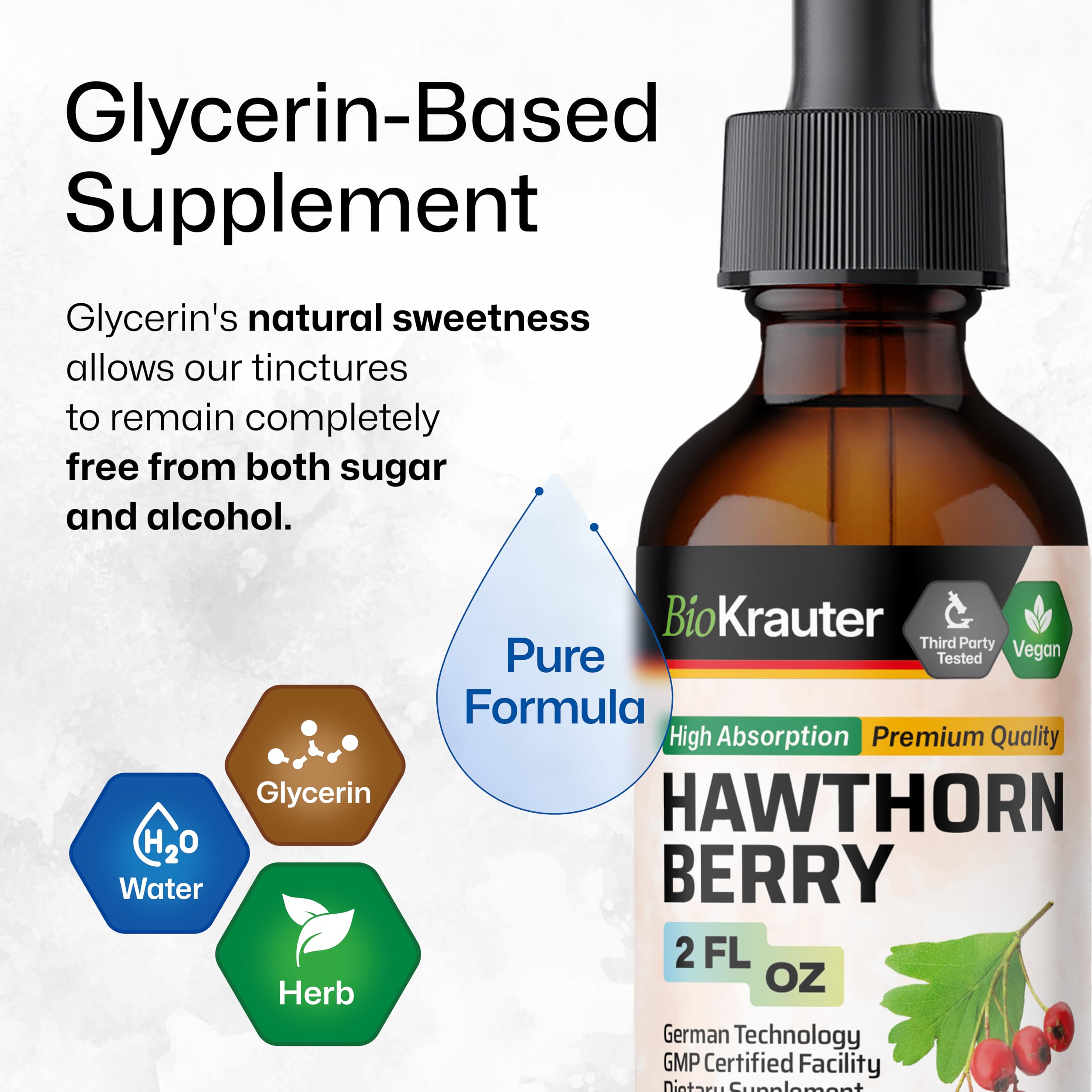BIO KRAUTER Hawthorn Berry Drops – Pure Vegan Hawthorn Berry Liquid Drops, 655 mg/Serving, 2 oz, 28 Days, Alcohol & Sugar Free