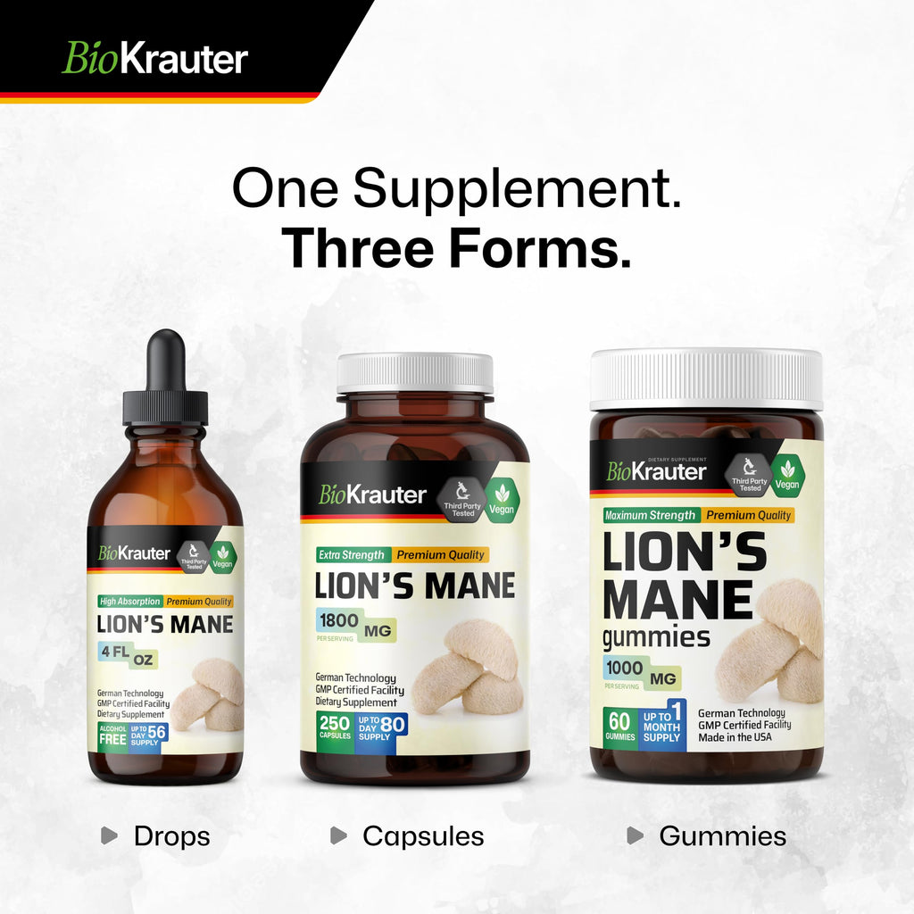 BIO KRAUTER Lions Mane Gummies for Adults - 1000 mg - Vegan, Gelatine-Free (Pack of 2)