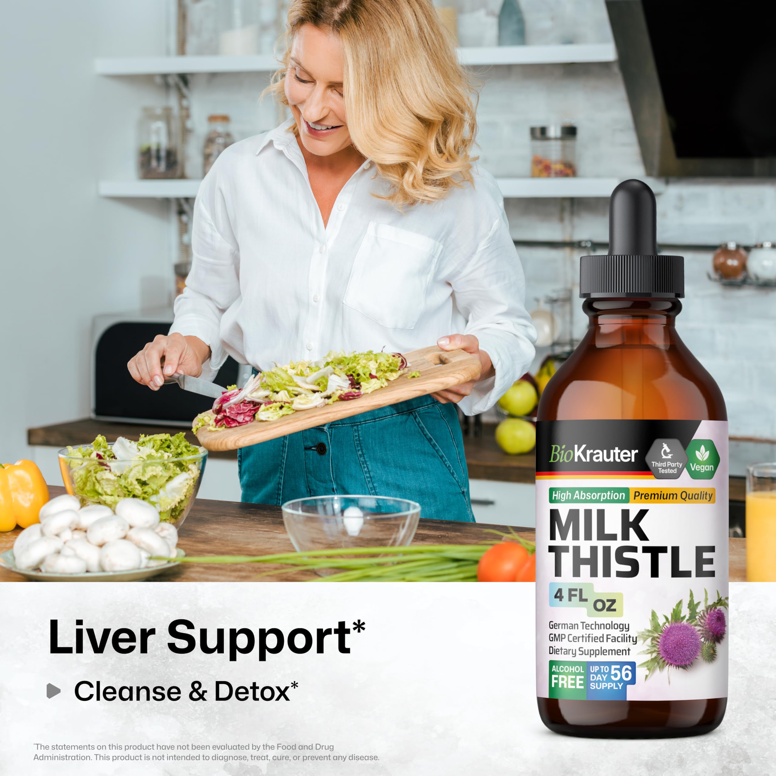 BIO KRAUTER® Milk Thistle Supplement – 680 mg/Serving, 4 Fl Oz, Vegan, Alcohol-Free, Liver Detox