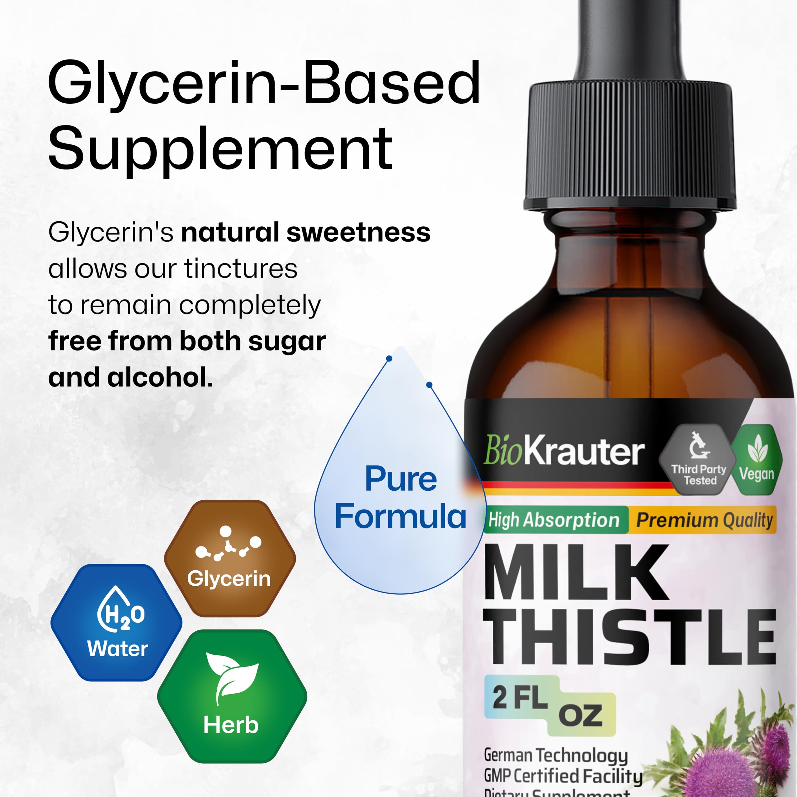 BIO KRAUTER Milk Thistle Supplement - 680 mg per Serving, 2 fl oz (28 Days), Alcohol & Sugar Free, Vegan Liquid Extract with Silymarin