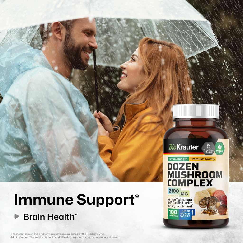 BIO KRAUTER Dozen Mushroom Complex Capsules 2100 mg Blend - 12 Extracts, 100 Vegan Caps - Pack of 2