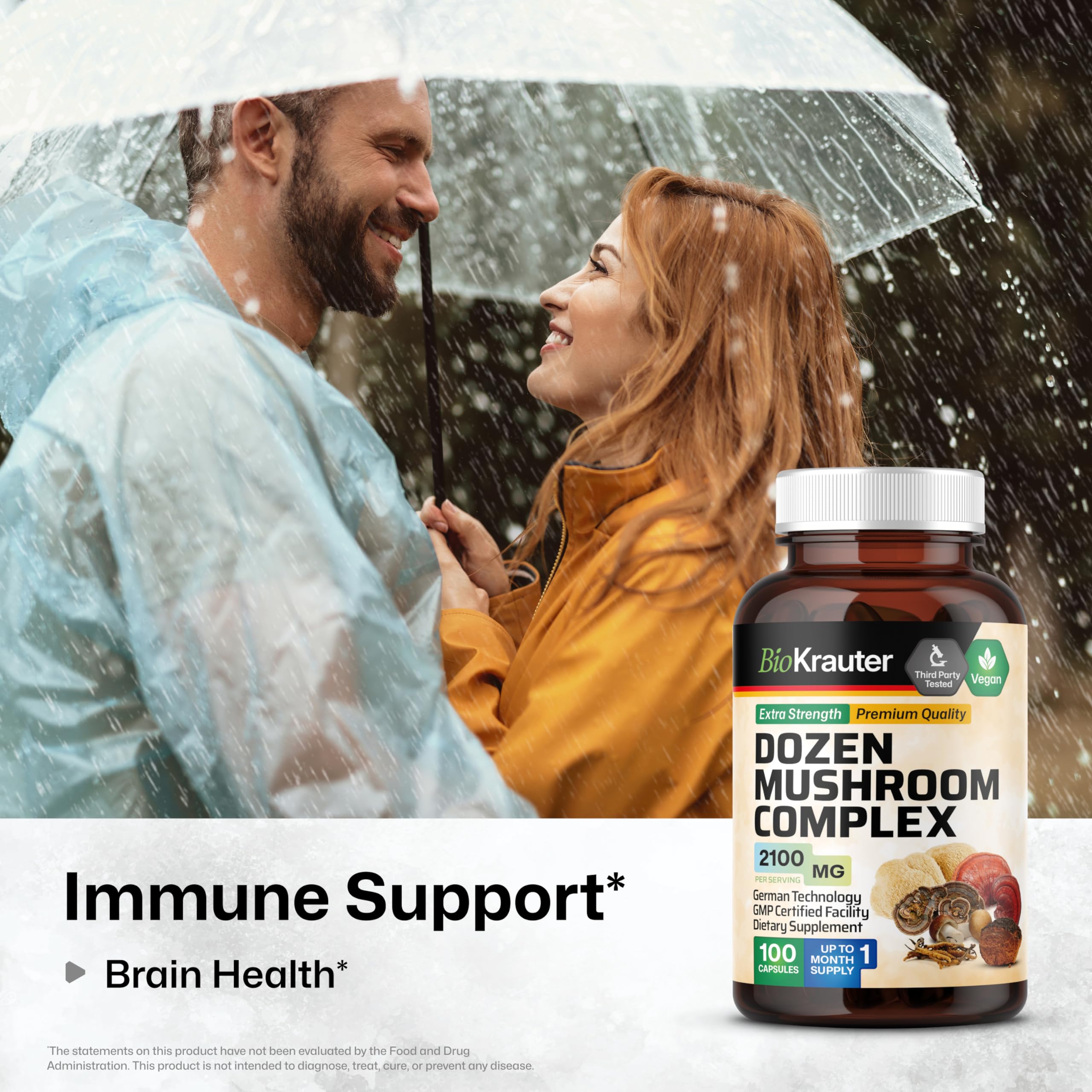 BIO KRAUTER Dozen Mushroom Complex Capsules 2100 mg Blend - 12 Extracts, 100 Vegan Caps - Pack of 2