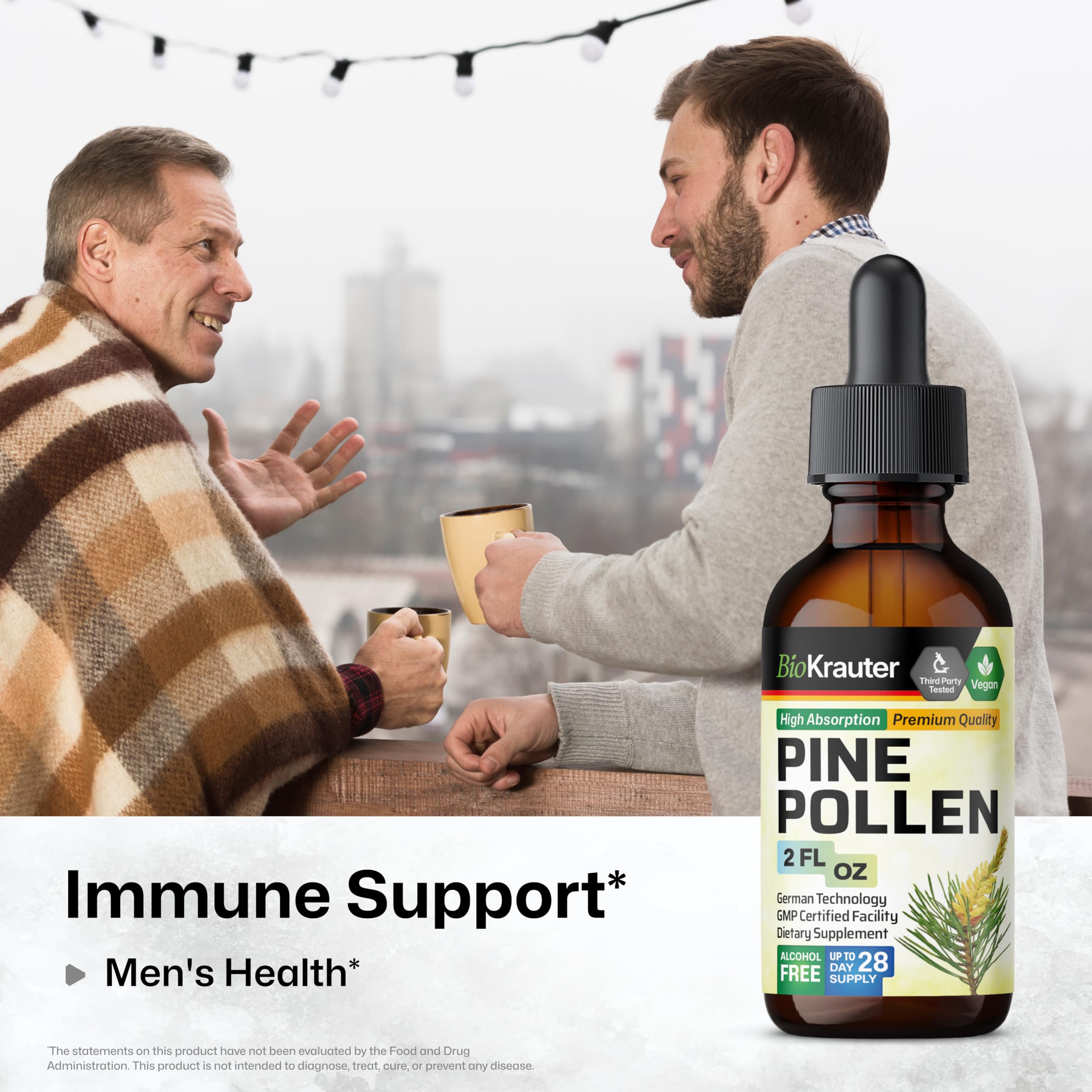 BIO KRAUTER Pine Pollen Tincture | Immune Support Liquid Extract (2 Fl Oz) - Alcohol & Sugar Free