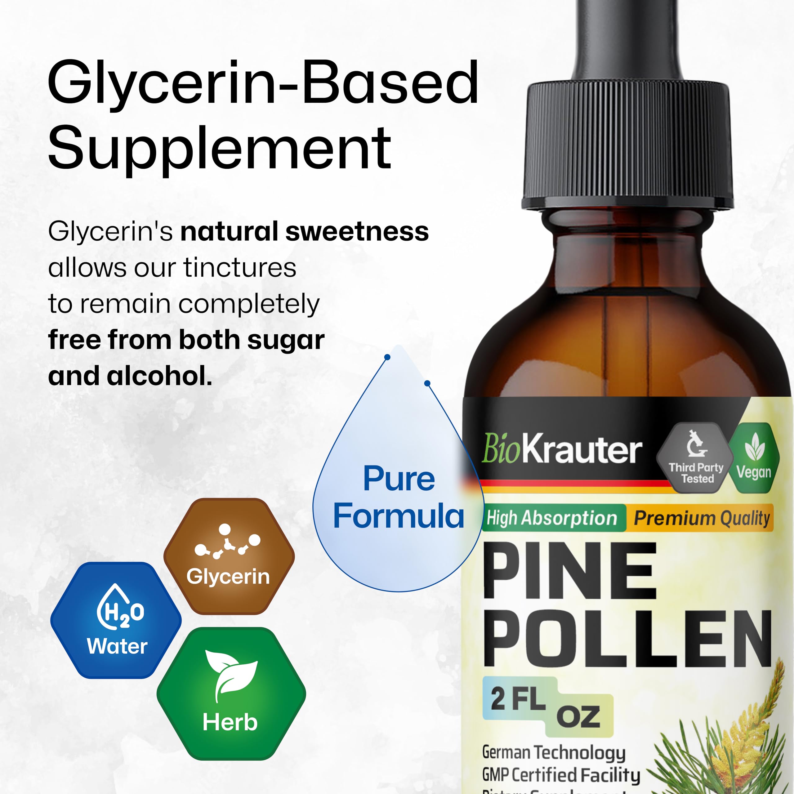 BIO KRAUTER Pine Pollen Tincture | Immune Support Liquid Extract (2 Fl Oz) - Alcohol & Sugar Free