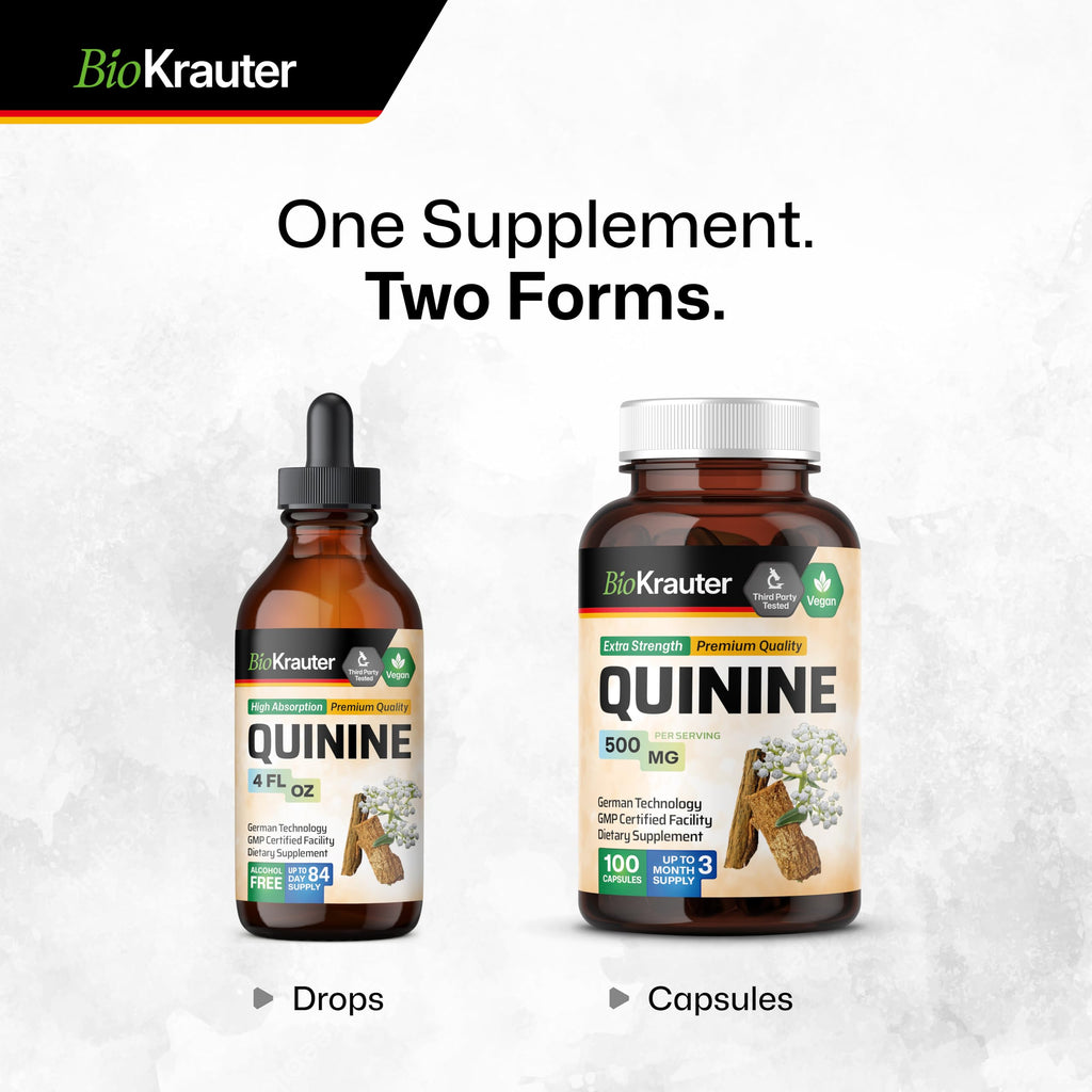 BIO KRAUTER Quinine for Leg Cramps Tincture - Cinchona Bark Extract - Vegan Quinine Liquid - Alcohol & Sugar Free 4 Fl Oz