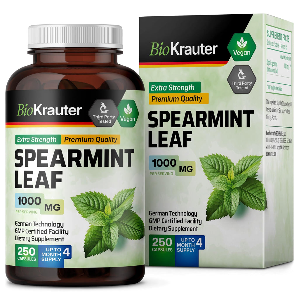 BIO KRAUTER Spearmint Capsules 1000 mg - 250 Count - Vegan Spearmint Supplement