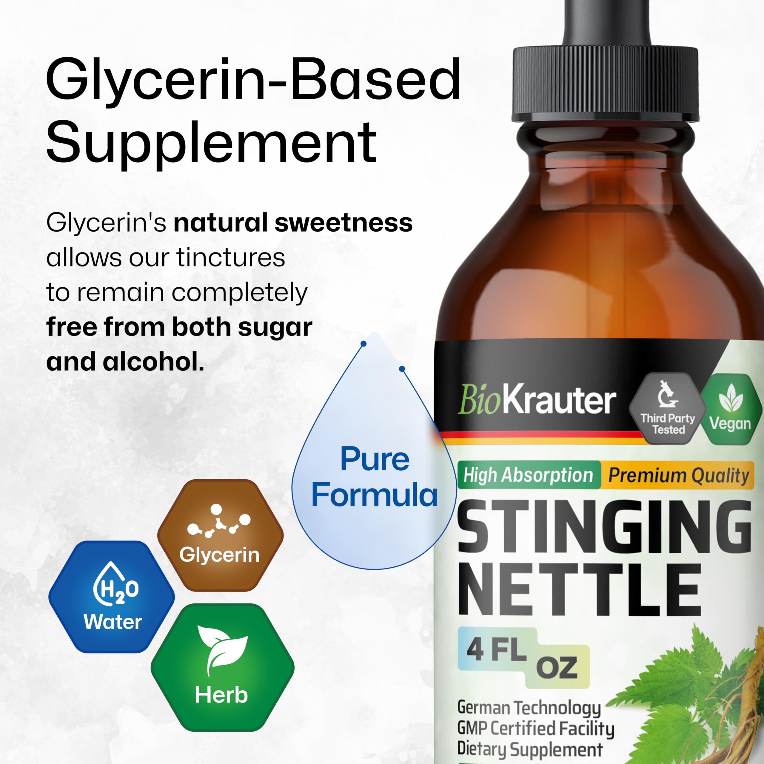BIO KRAUTER Stinging Nettle Tincture - Urinary Health Drops | Vegan, Sugar & Alcohol Free 4 Fl Oz