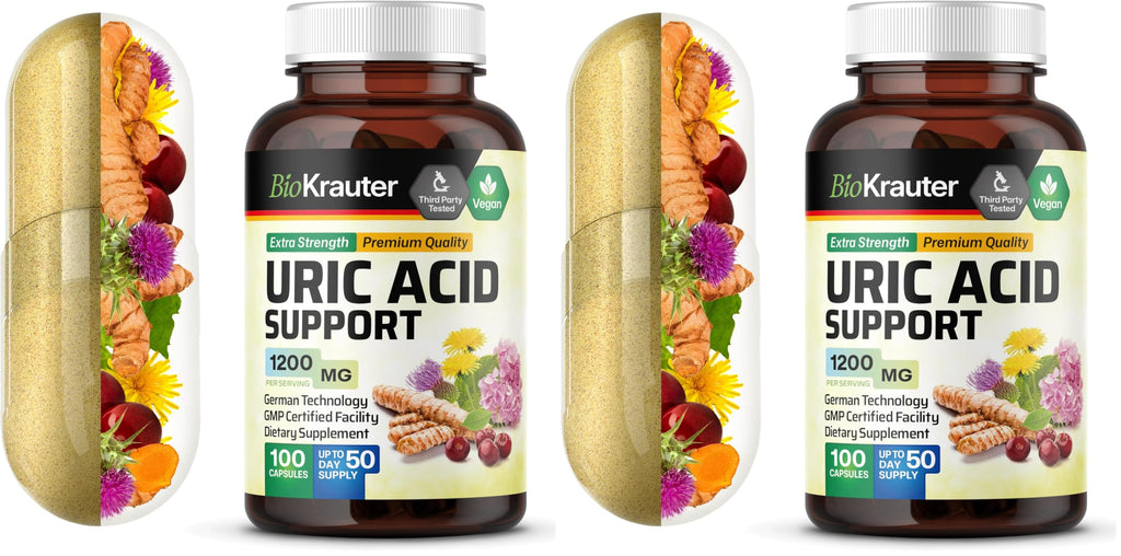 BIO KRAUTER Uric Acid Support Capsules 1200 mg - 2-Pack, 100 Count, Vegan Kidney Support