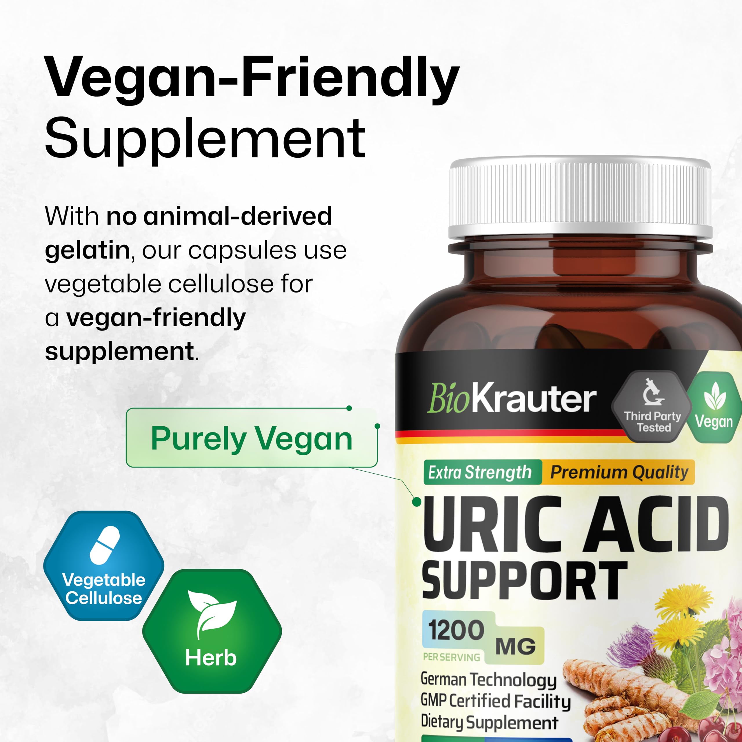 BIO KRAUTER Uric Acid Support Capsules 1200 mg - 2-Pack, 100 Count, Vegan Kidney Support
