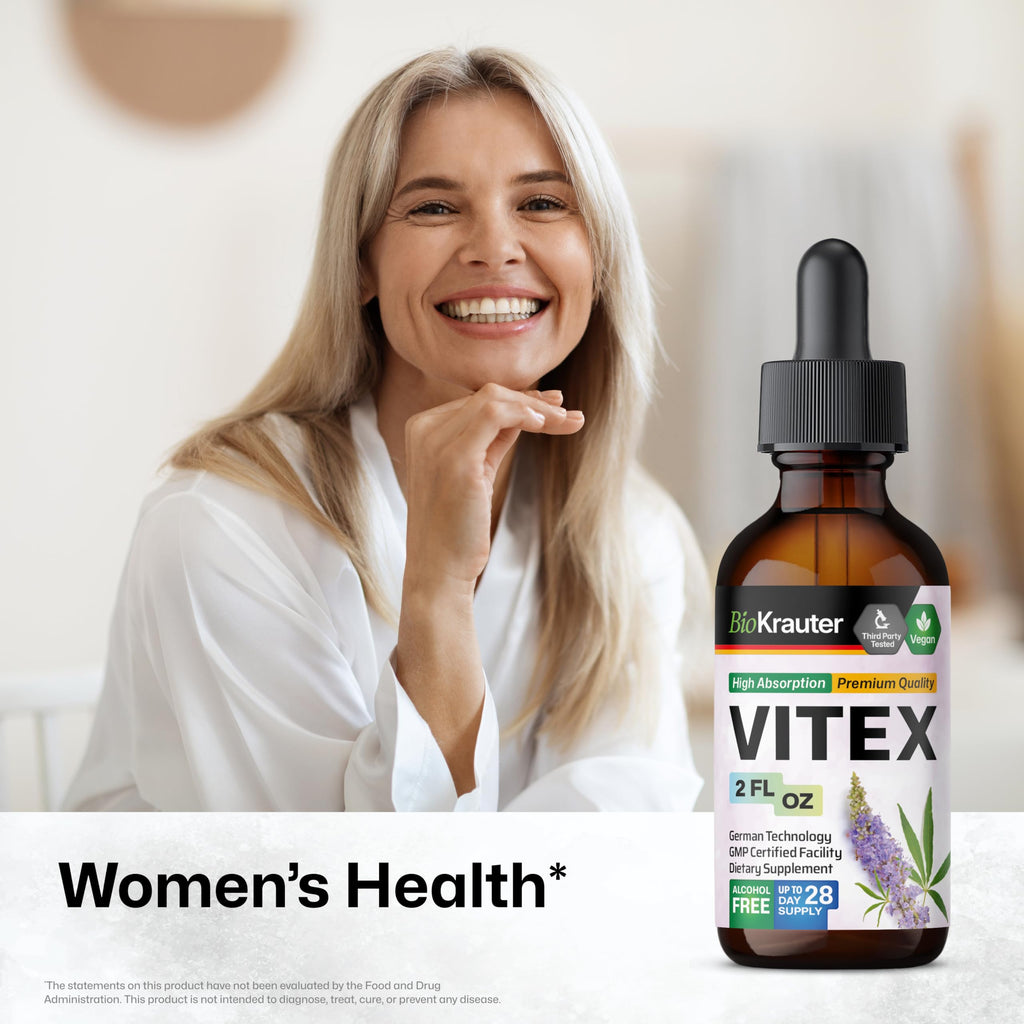 BIO KRAUTER Vitex Chasteberry Supplement for Women & Menopause Support - 2 Fl Oz - Vegan, Non-GMO, Alcohol & Sugar Free