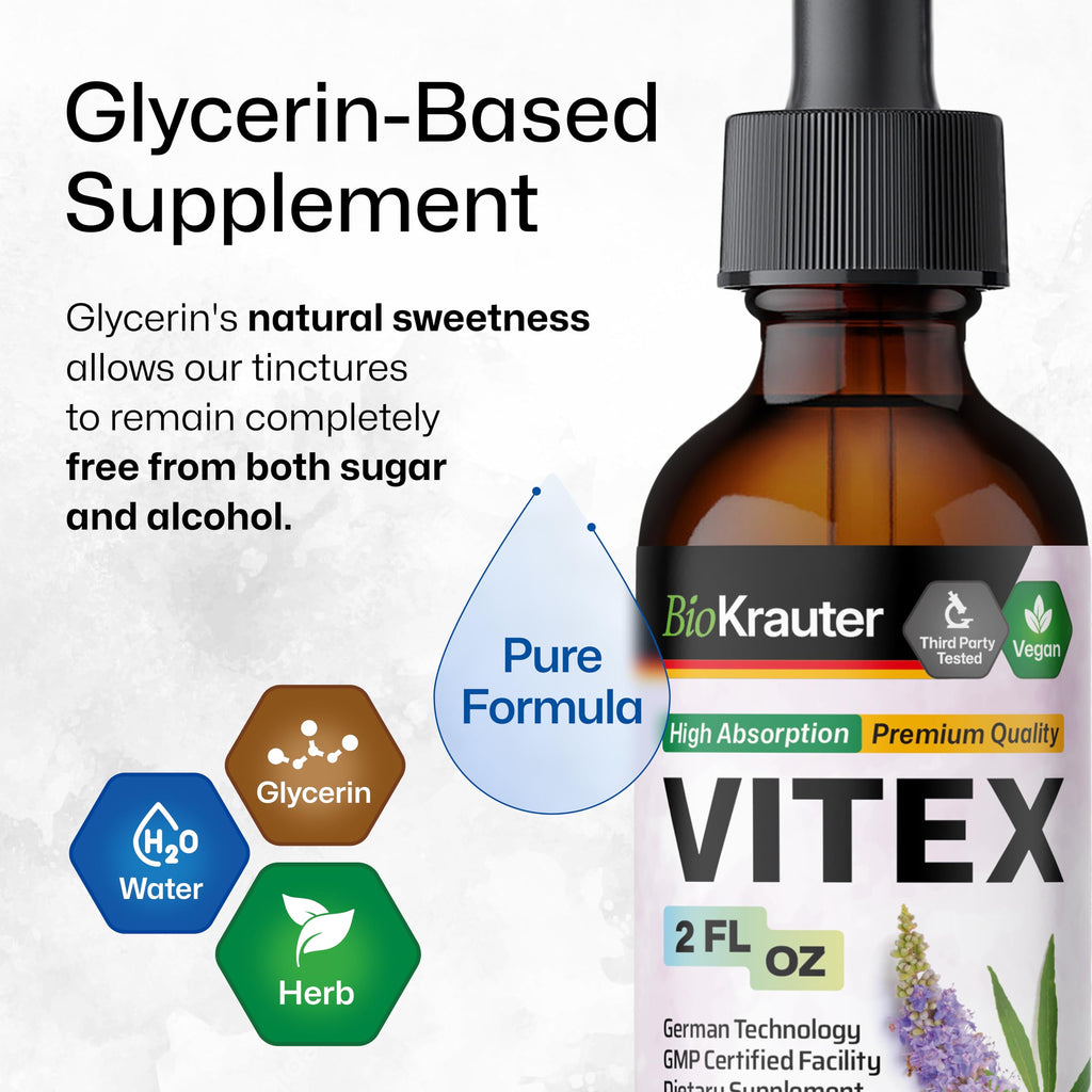 BIO KRAUTER Vitex Chasteberry Supplement for Women & Menopause Support - 2 Fl Oz - Vegan, Non-GMO, Alcohol & Sugar Free