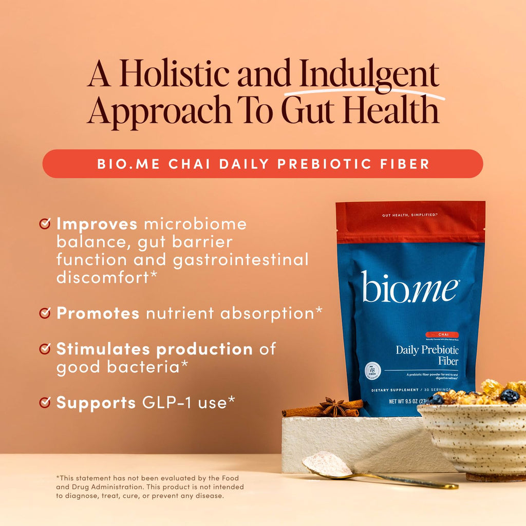 Bio.me Daily Prebiotic Fiber Powder – Chai, 7g per Serving | Digestive & Gut Health