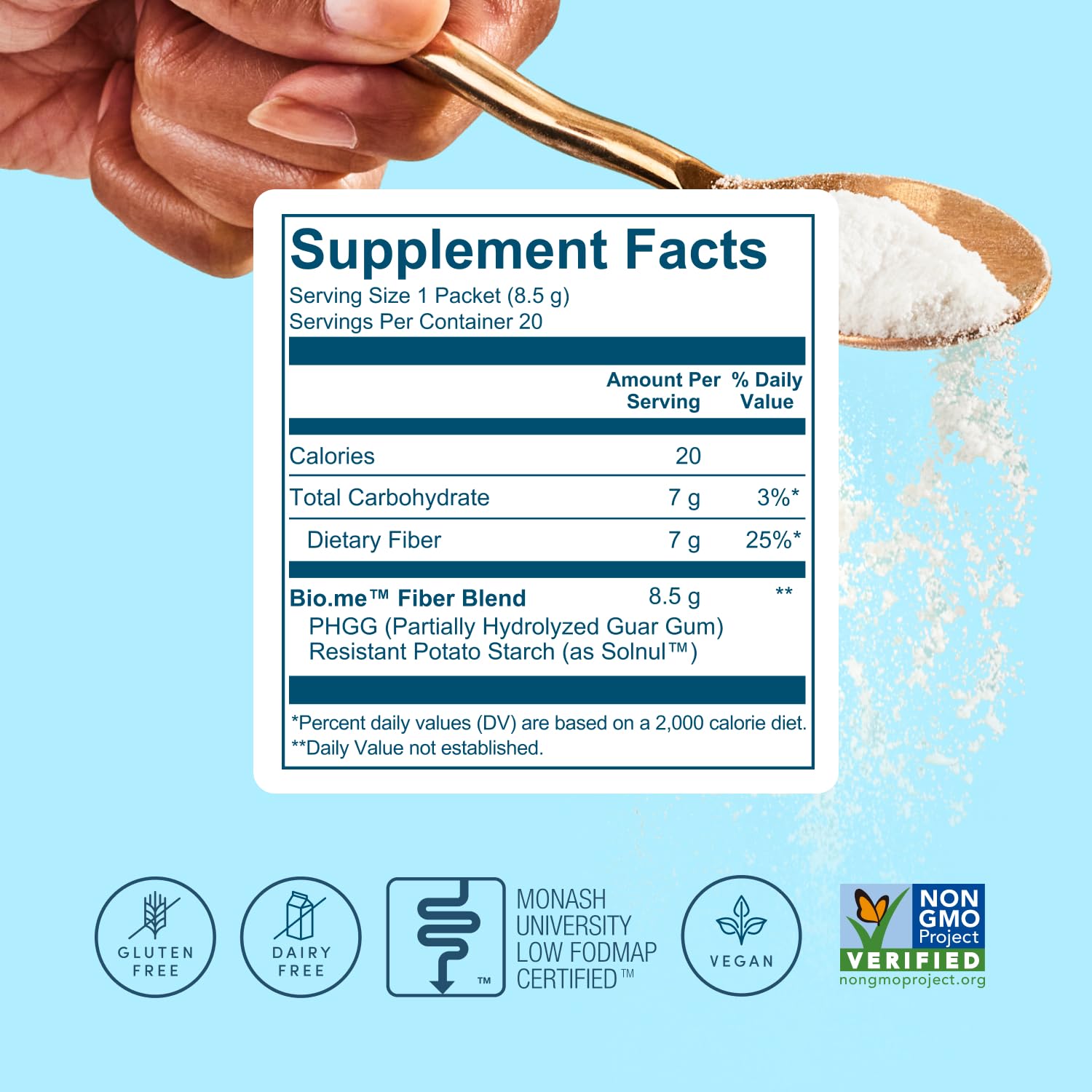 Bio.me Daily Prebiotic Fiber Powder Unflavored — 20 Travel Packs, 7g per Serving