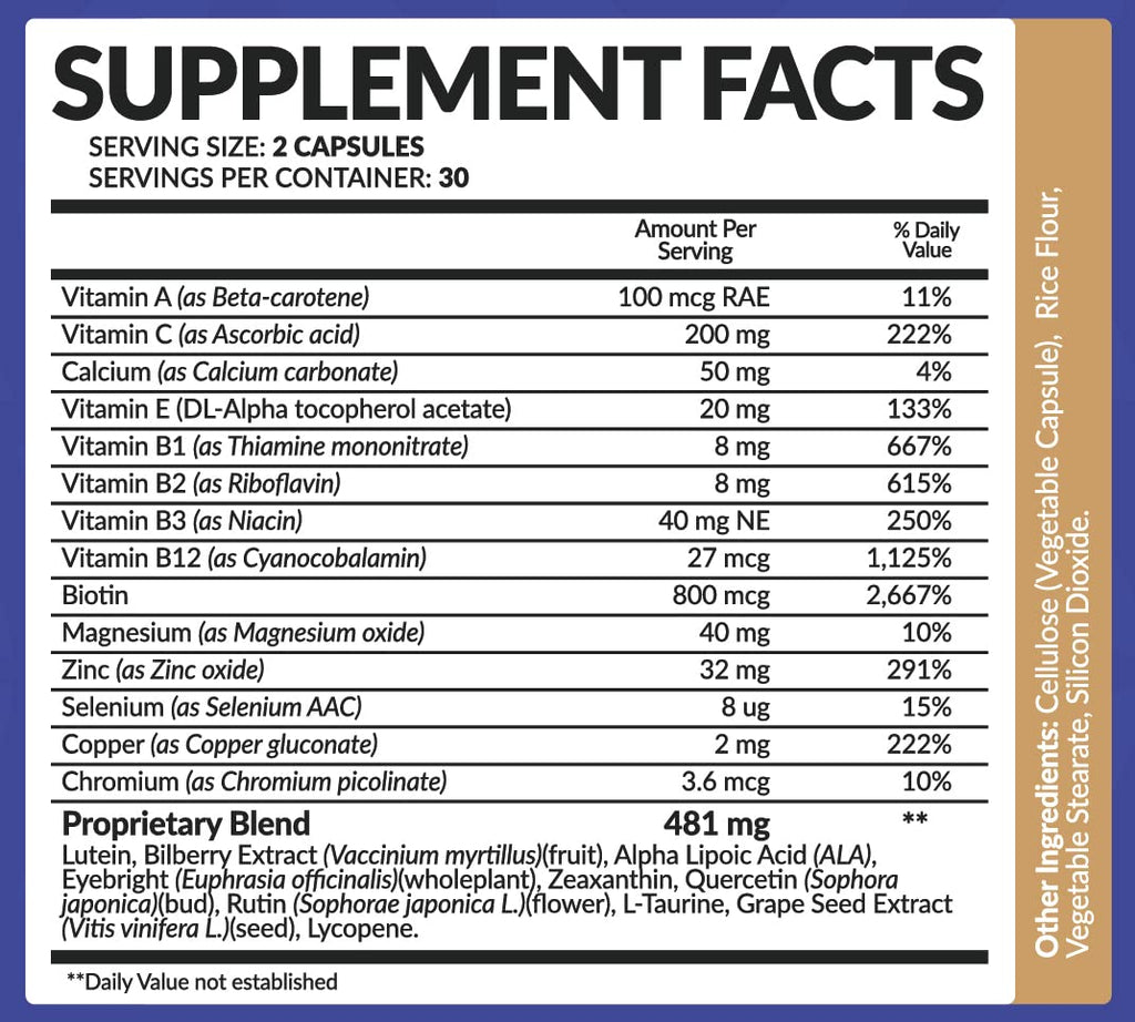 Bio Naturals Vision Formula - All Natural Eye Vitamin Supplement with Lutein, Zeaxanthin & More | 60 Veggie Capsules