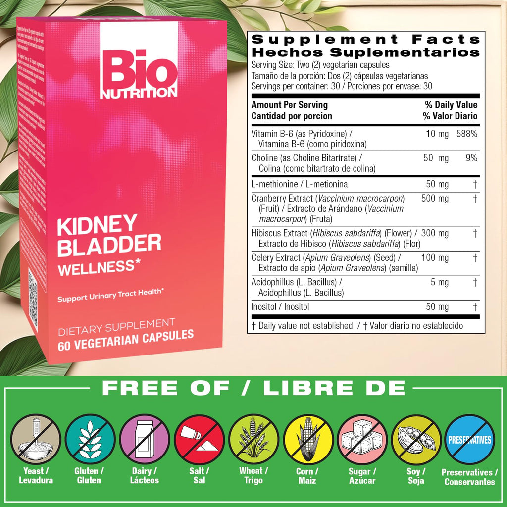 Bio Nutrition Kidney Bladder Wellness - 60 Vegetarian Capsules | UTI Support