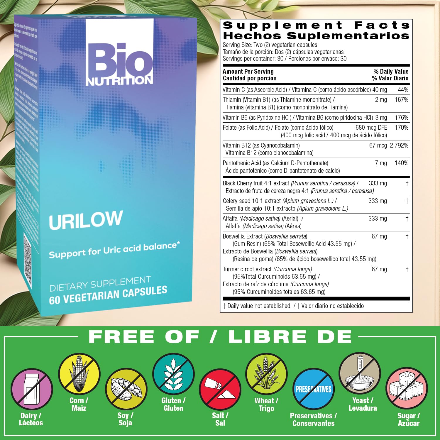 Bio Nutrition Urilow 60 Vegetarian Capsules | Urinary Health & Uric Acid Balance