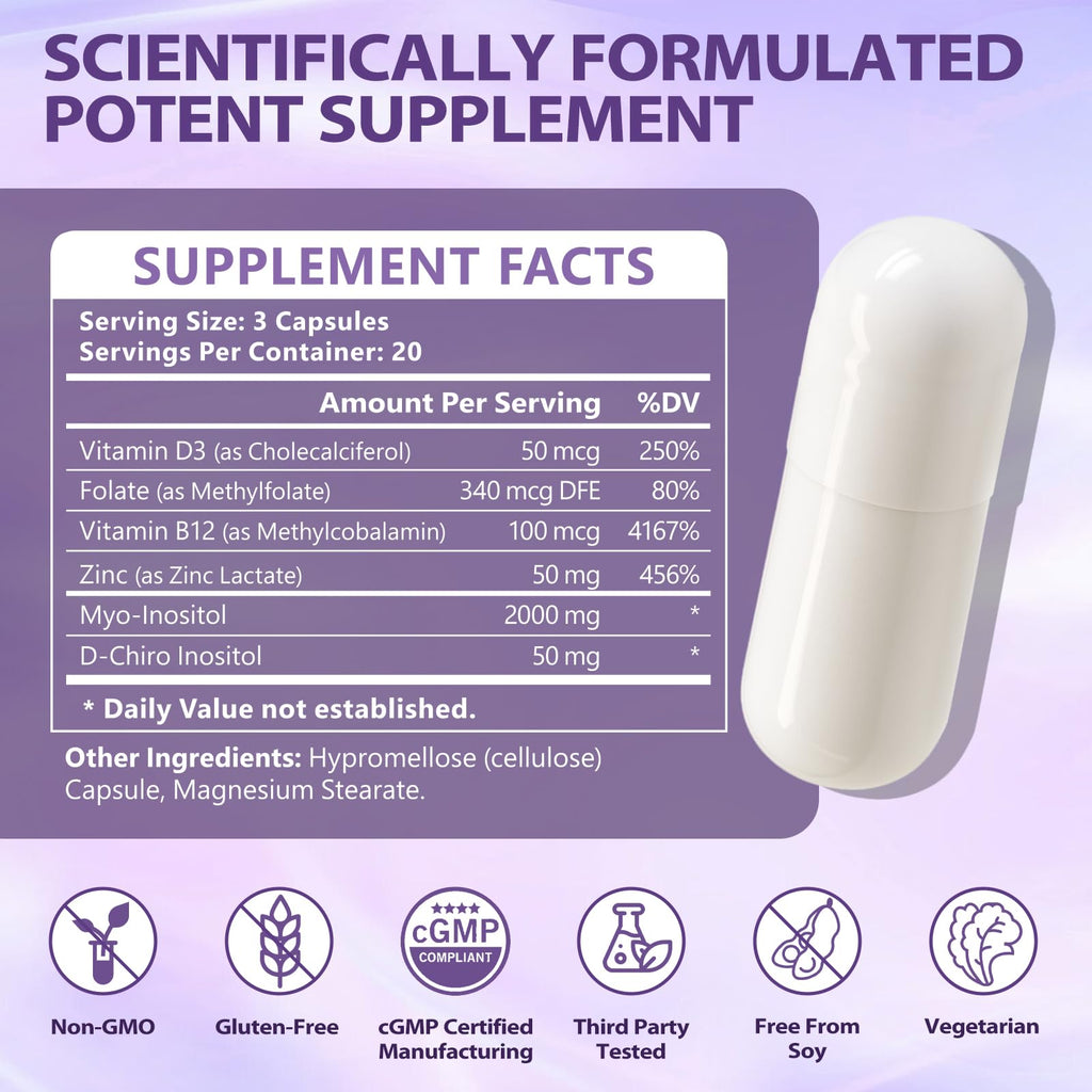 BIO POTENTIA Myo-Inositol & D-Chiro Inositol Capsules – 40:1, 2000/50mg, Non-GMO | 60 Capsules