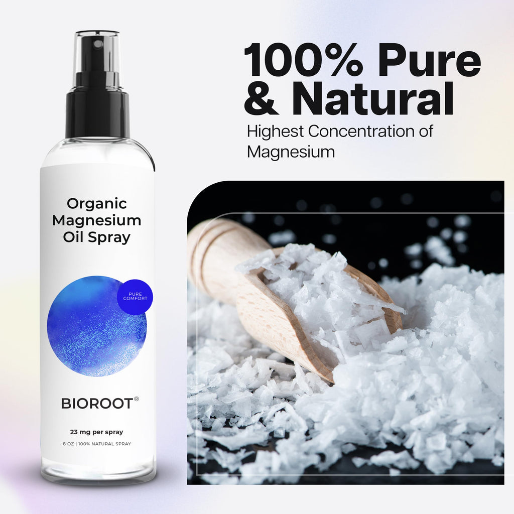 BioRoot Organic Magnesium Spray 8oz (3-Pack) – Pure Magnesium Oil, Fast-Absorbing, For Feet & Body | USP Grade