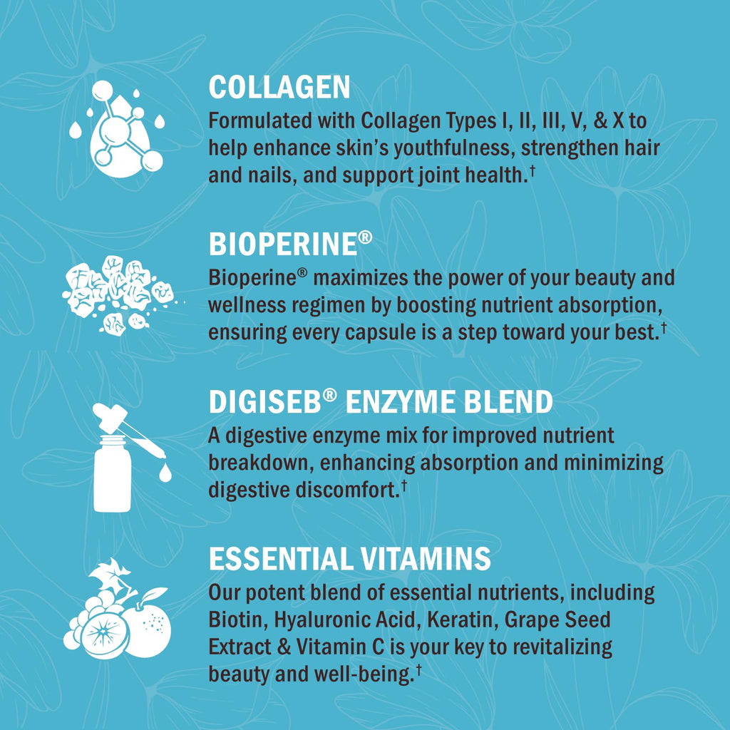 BioSchwartz Hydrolyzed Collagen Peptide Capsules – Multi-Collagen for Skin, Hair & Nails (Types I, II, III, V, X) with Vitamin C, Biotin, Keratin & Hyaluronic Acid – 135ct