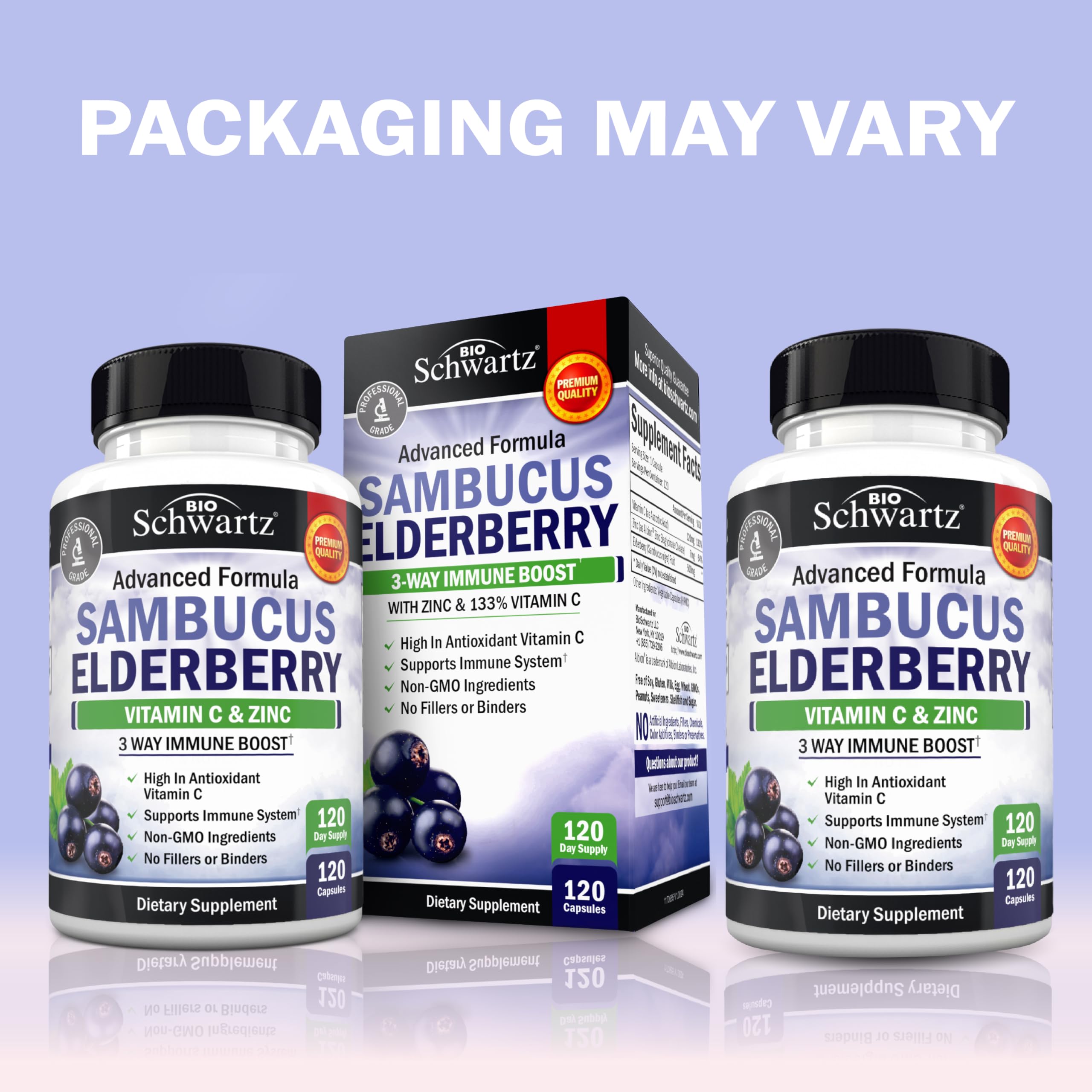 BioSchwartz Elderberry Capsules with Zinc & Vitamin C – Immune Support for Adults (120 Count)