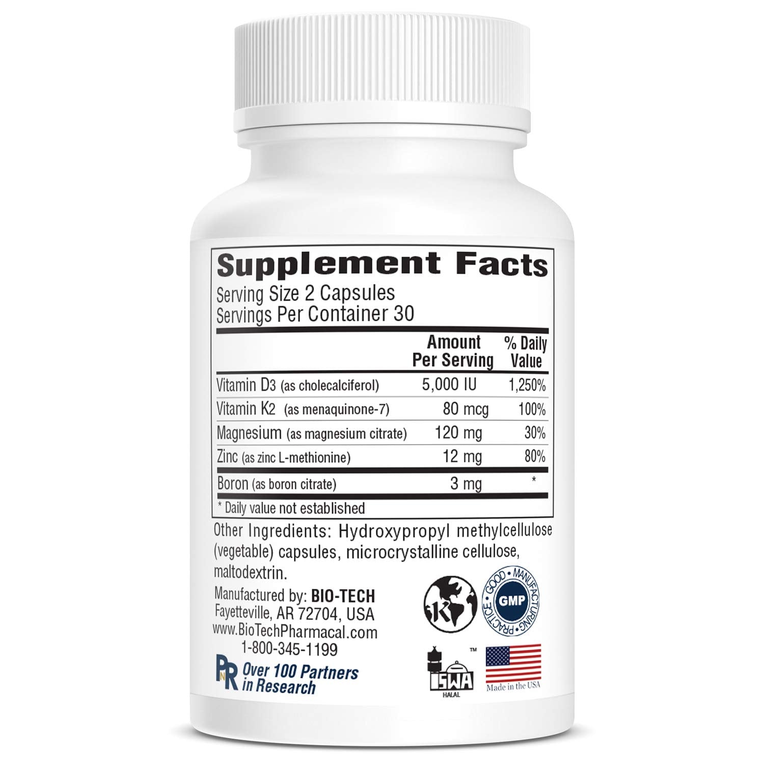 Bio-Tech Pharmacal D3 Plus (60 Count) - Vitamin D3 with K2, Magnesium and Zinc