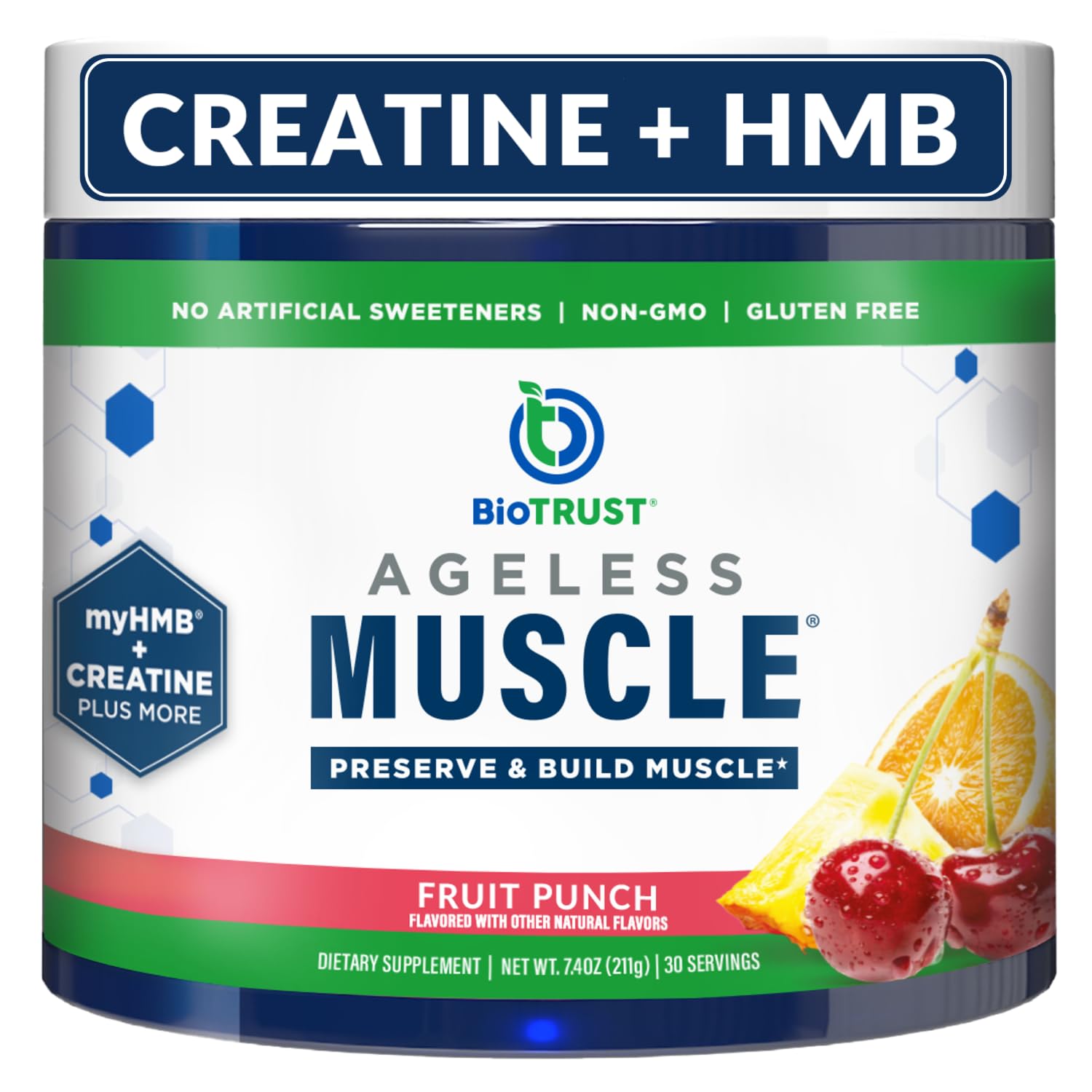 BioTrust Ageless Muscle Builder – Creatine HMB Powder with Vitamin D3 (Fruit Punch, 30 Servings)