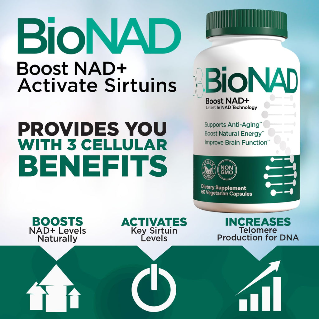 BioNAD NAD+ Natural Energy Booster - Boost NAD+, Supports Cardiovascular Health - Vegan/Non-GMO