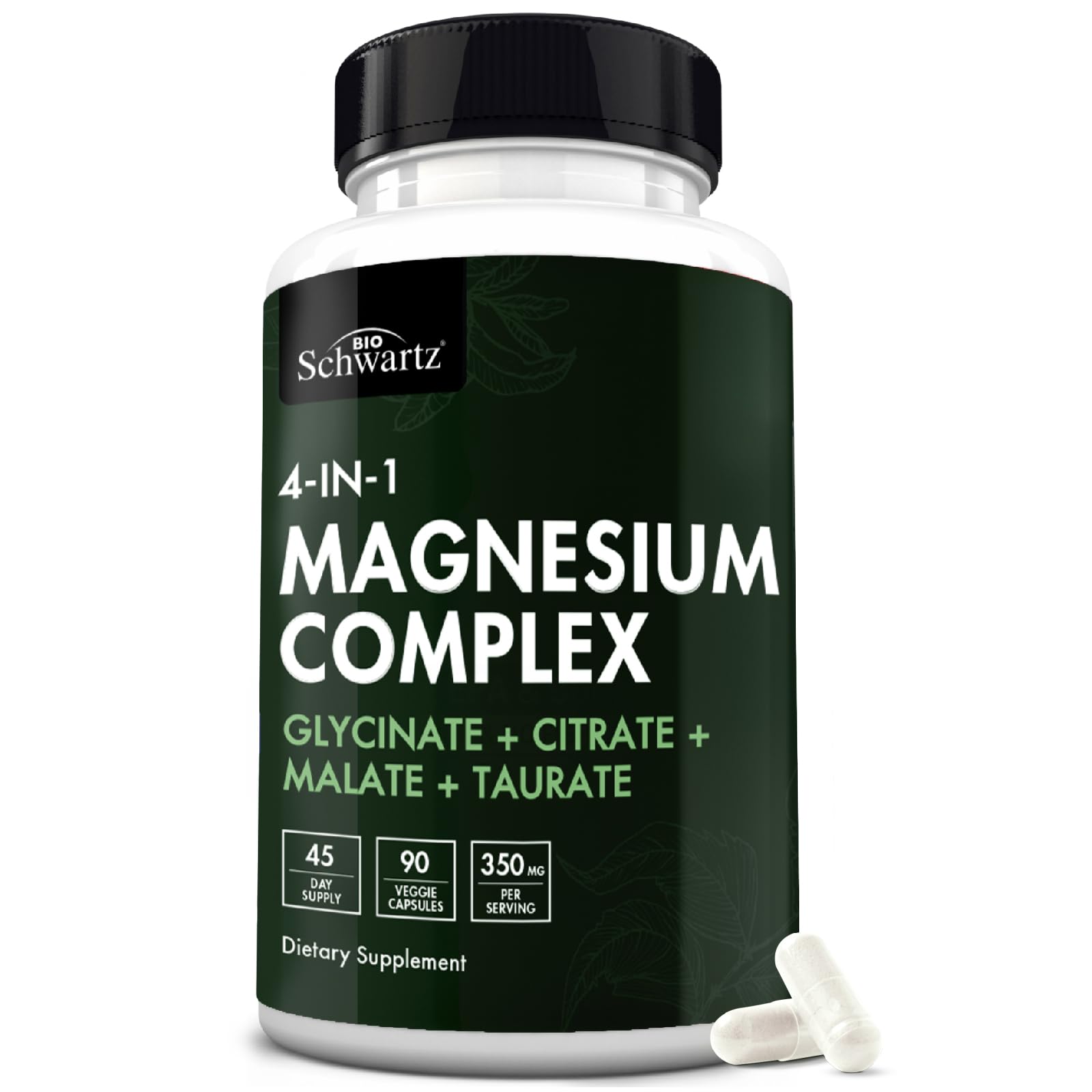 BioSchwartz Magnesium Complex Supplement – 350mg per Serving (90 Capsules) – Vegan, Gluten-Free, Non-GMO