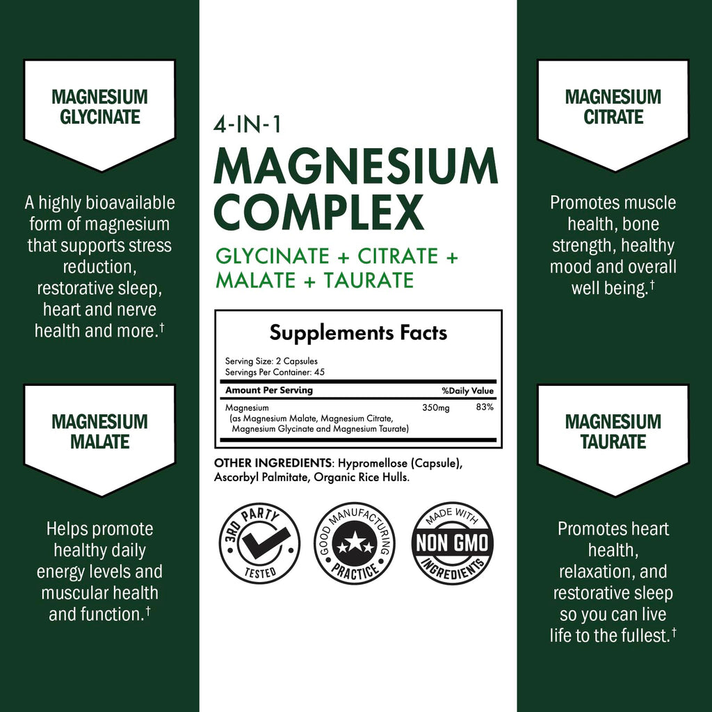 BioSchwartz Magnesium Complex Supplement – 350mg per Serving (90 Capsules) – Vegan, Gluten-Free, Non-GMO