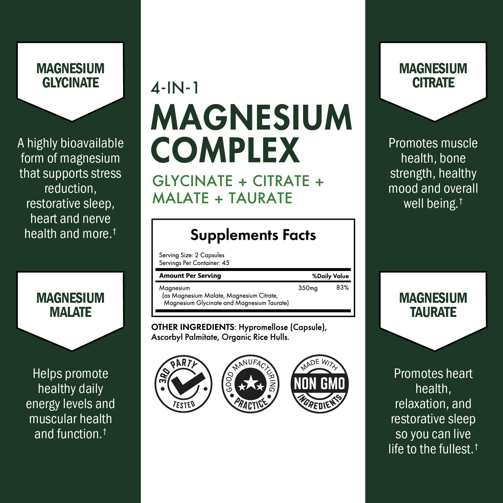BioSchwartz Magnesium Complex Supplement – 350mg per Serving (90 Capsules) – Vegan, Gluten-Free, Non-GMO