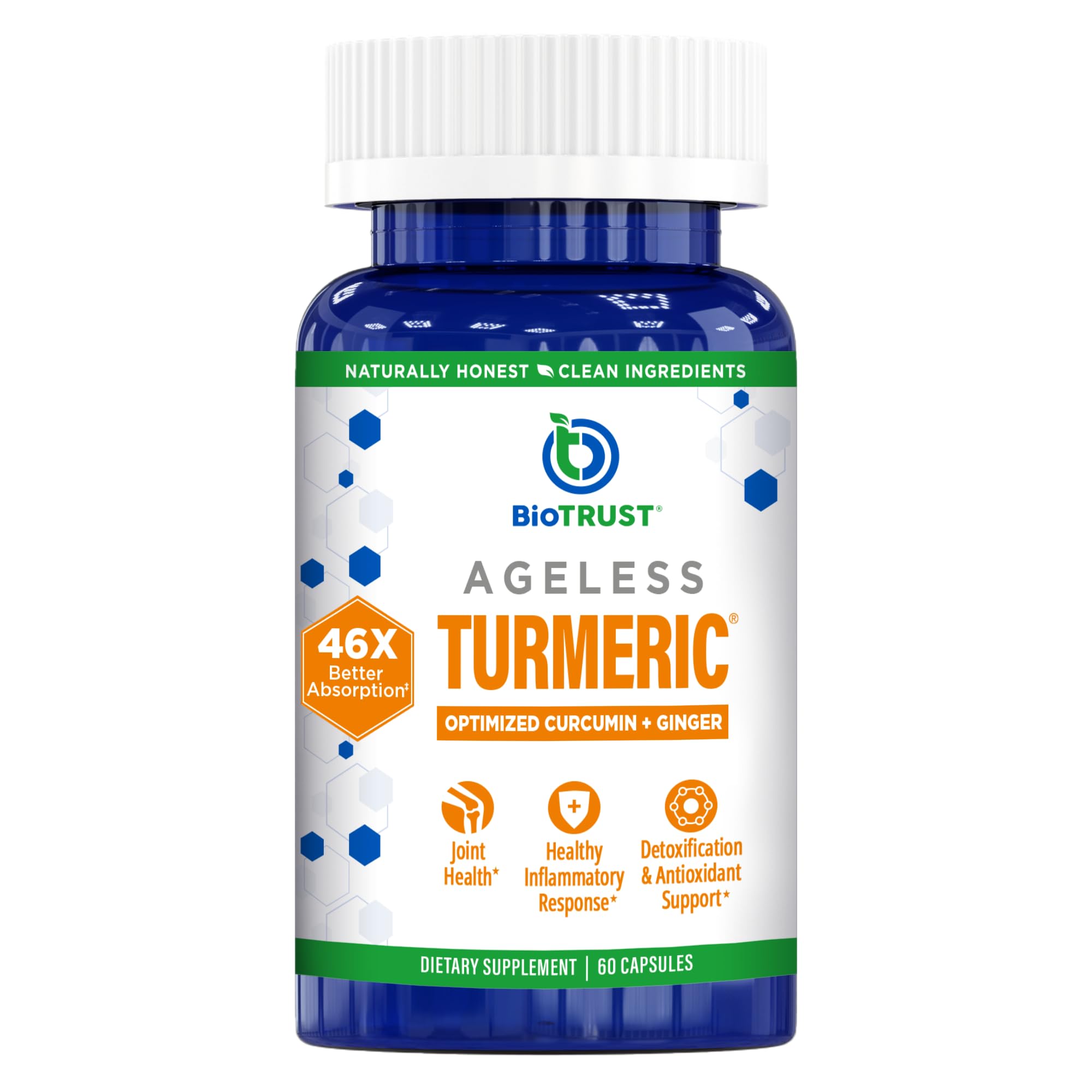 BioTrust Ageless Turmeric with CurcuWIN + Ginger – 46x Bioavailable, 60 Capsules