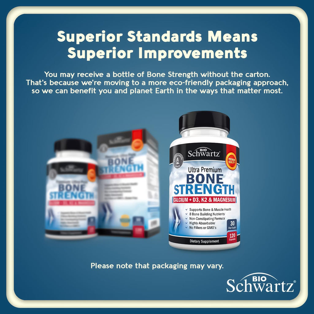 BioSchwartz Bone Strength Supplement - 9-in-1 Calcium Magnesium Zinc D3 K2 | 3rd Party Tested