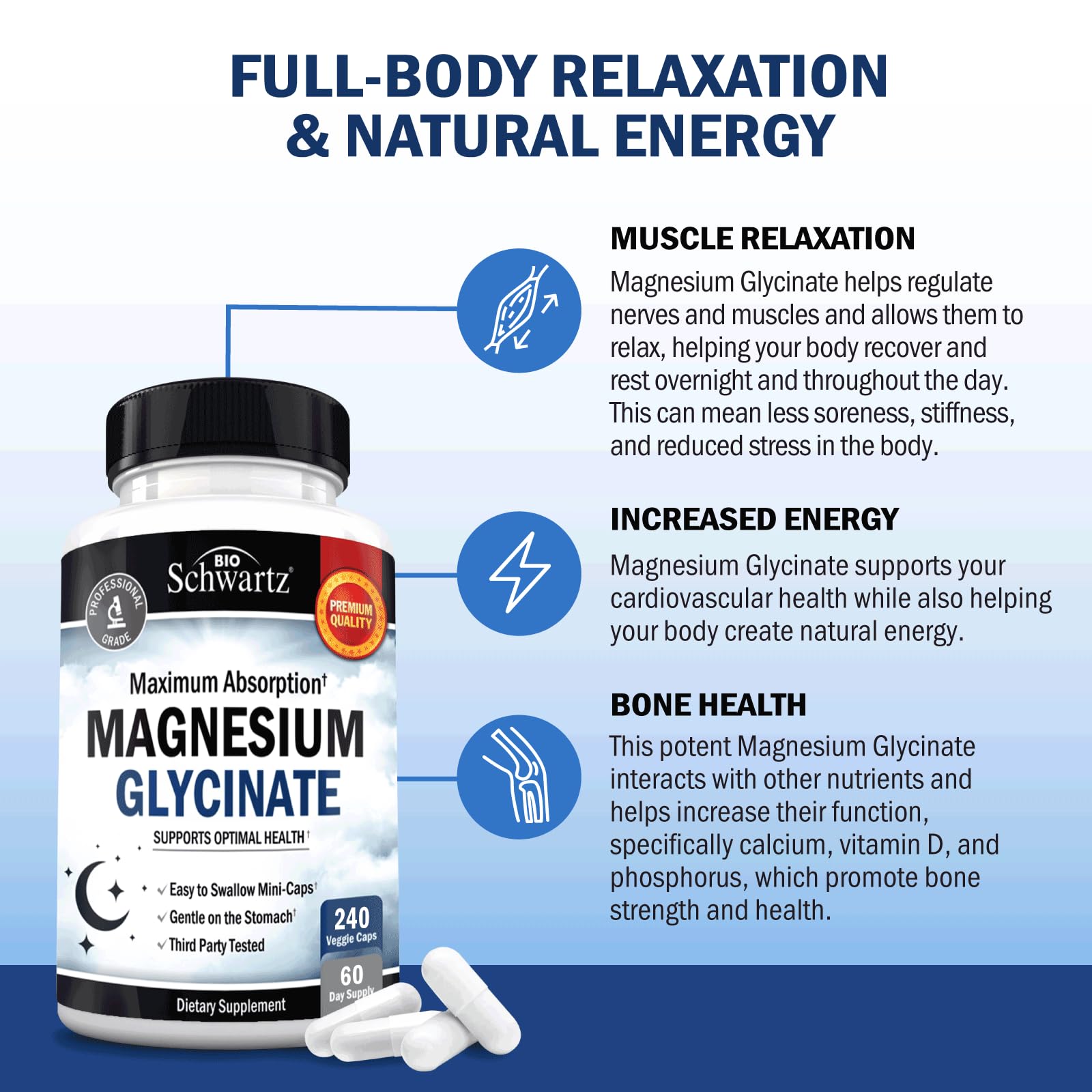 BioSchwartz Magnesium Glycinate 500mg - 240 Mini Capsules (Vegan, Gluten-Free, Non-GMO)
