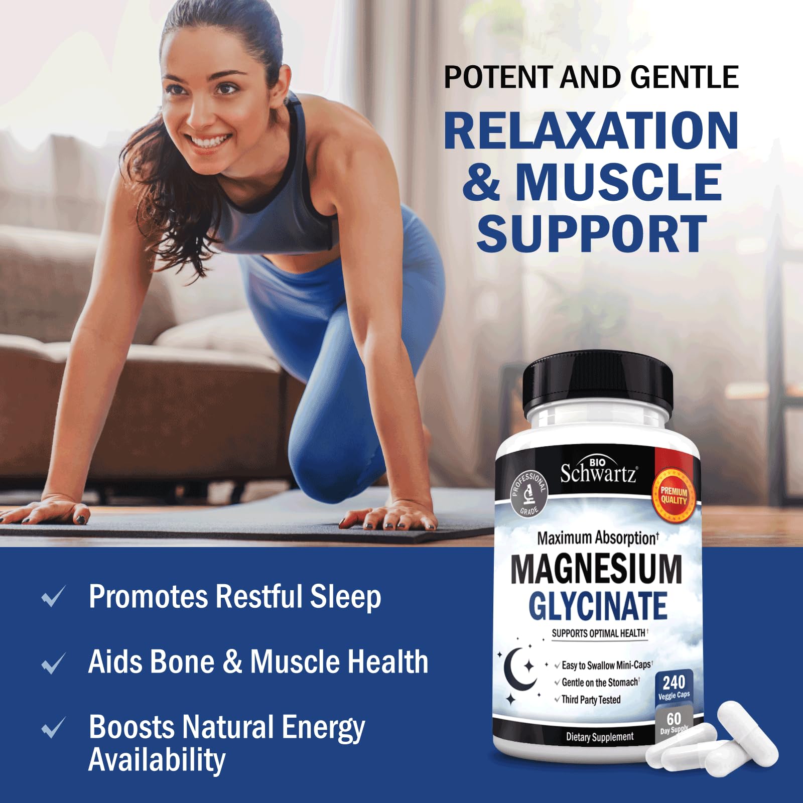 BioSchwartz Magnesium Glycinate 500mg - 240 Mini Capsules (Vegan, Gluten-Free, Non-GMO)