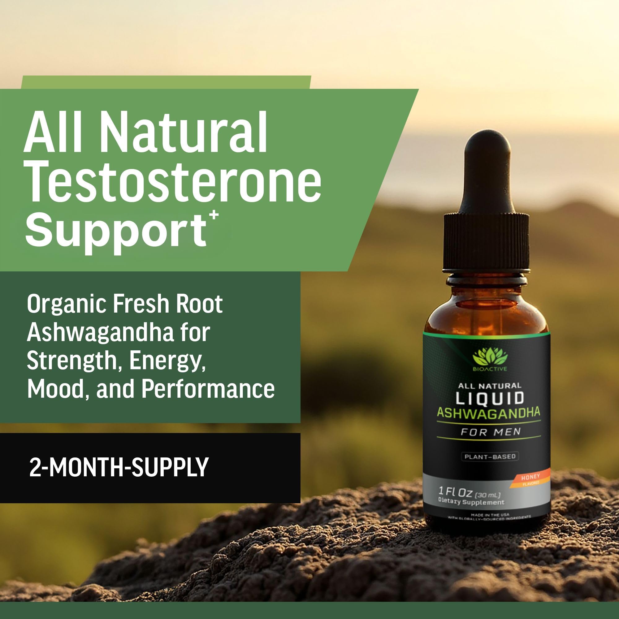 BIOACTIVE Liquid Ashwagandha Drops – Testosterone Support & Adaptogen