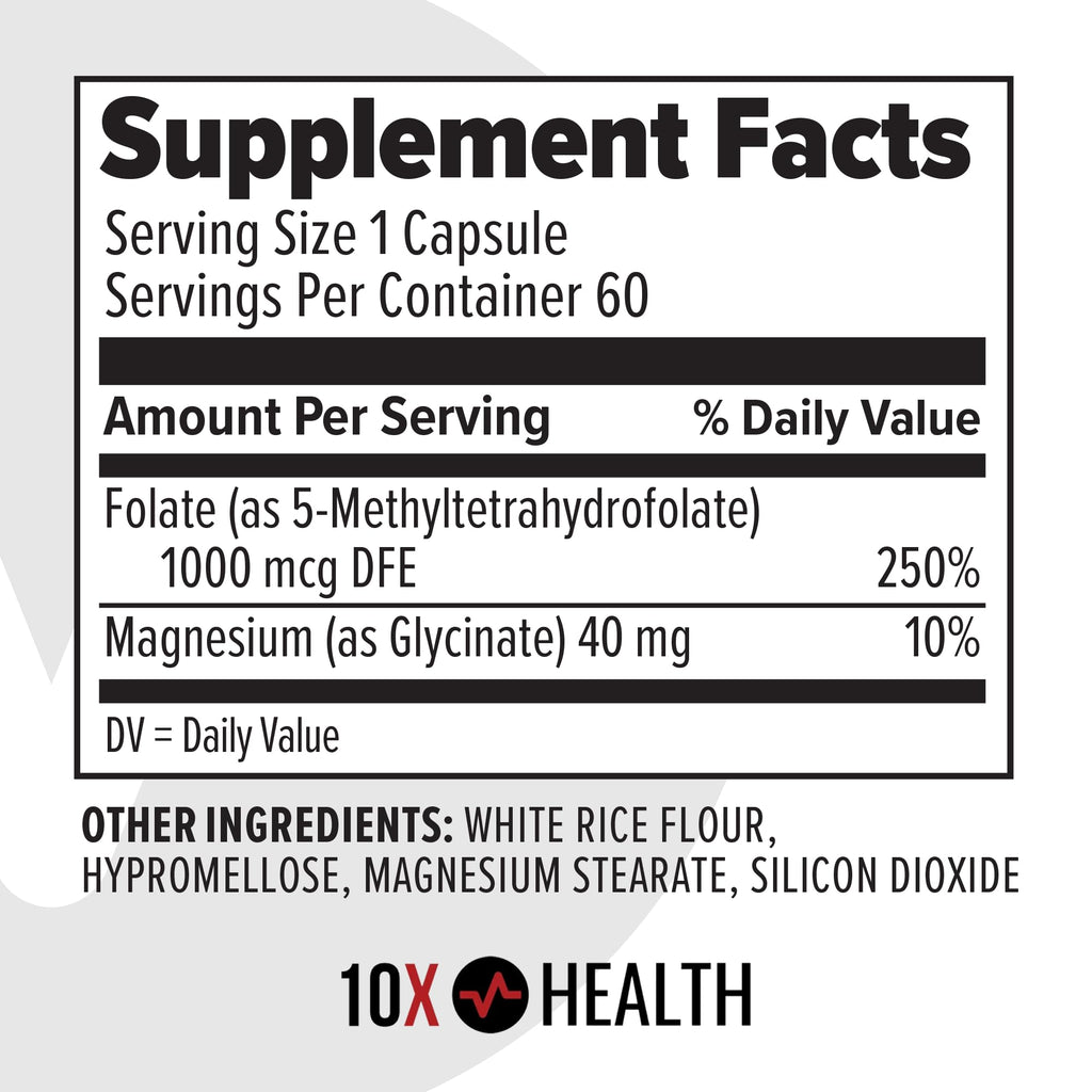 10X Health 5-MTHF Methylfolate with Magnesium | 60 Capsules