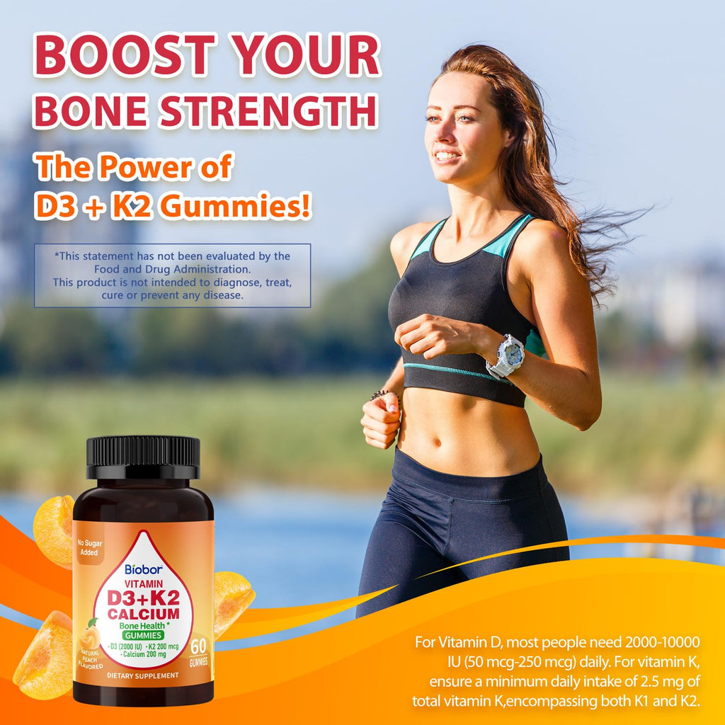 Biobor Vitamin D3 K2 Calcium Gummies – Sugar Free, 120 Count, 5000 IU D3