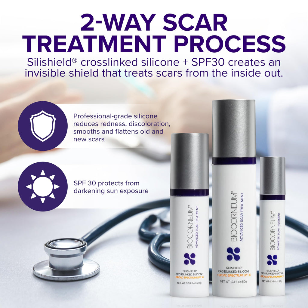 Biocorneum Advanced Scar Treatment with Silishield and SPF 30 (50g) – Silicone Scar Gel for Surgical & Old Scars