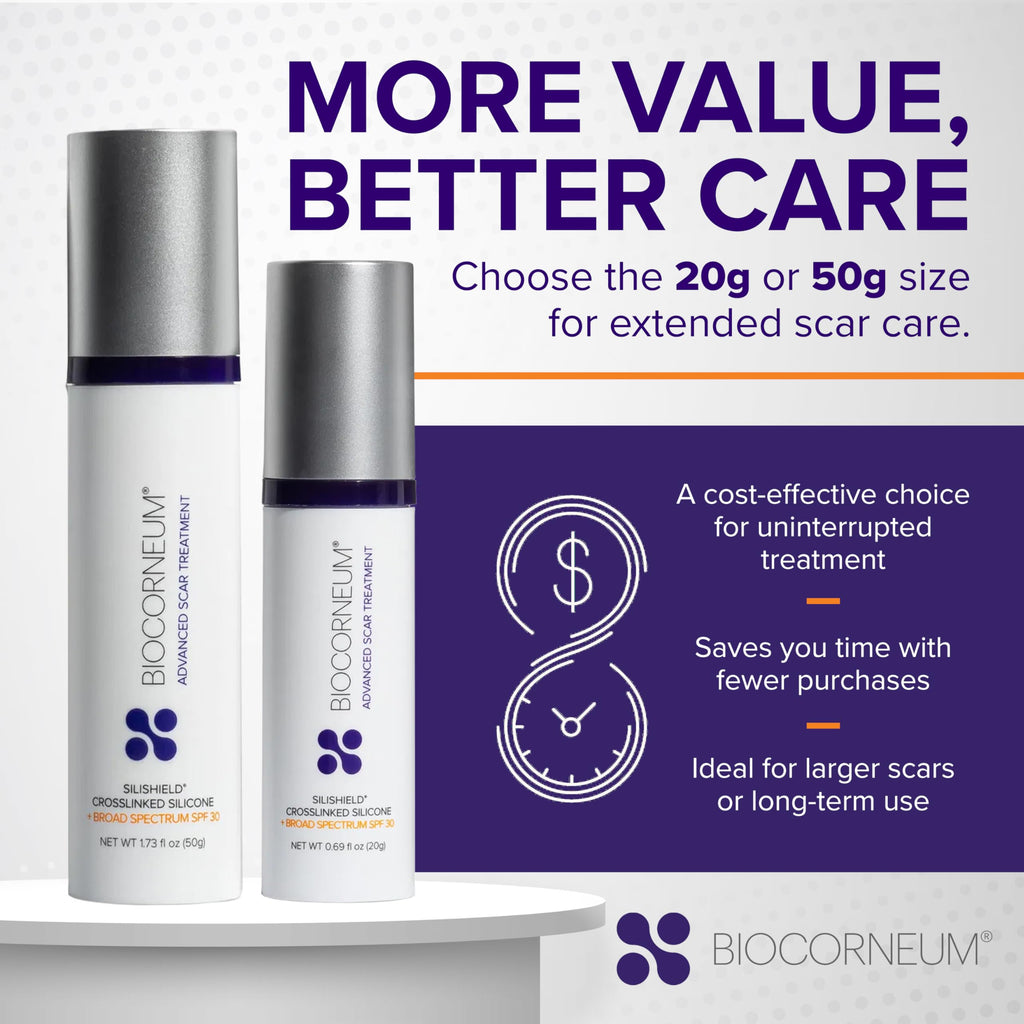 Biocorneum Advanced Scar Treatment with Silishield and SPF 30 (50g) – Silicone Scar Gel for Surgical & Old Scars