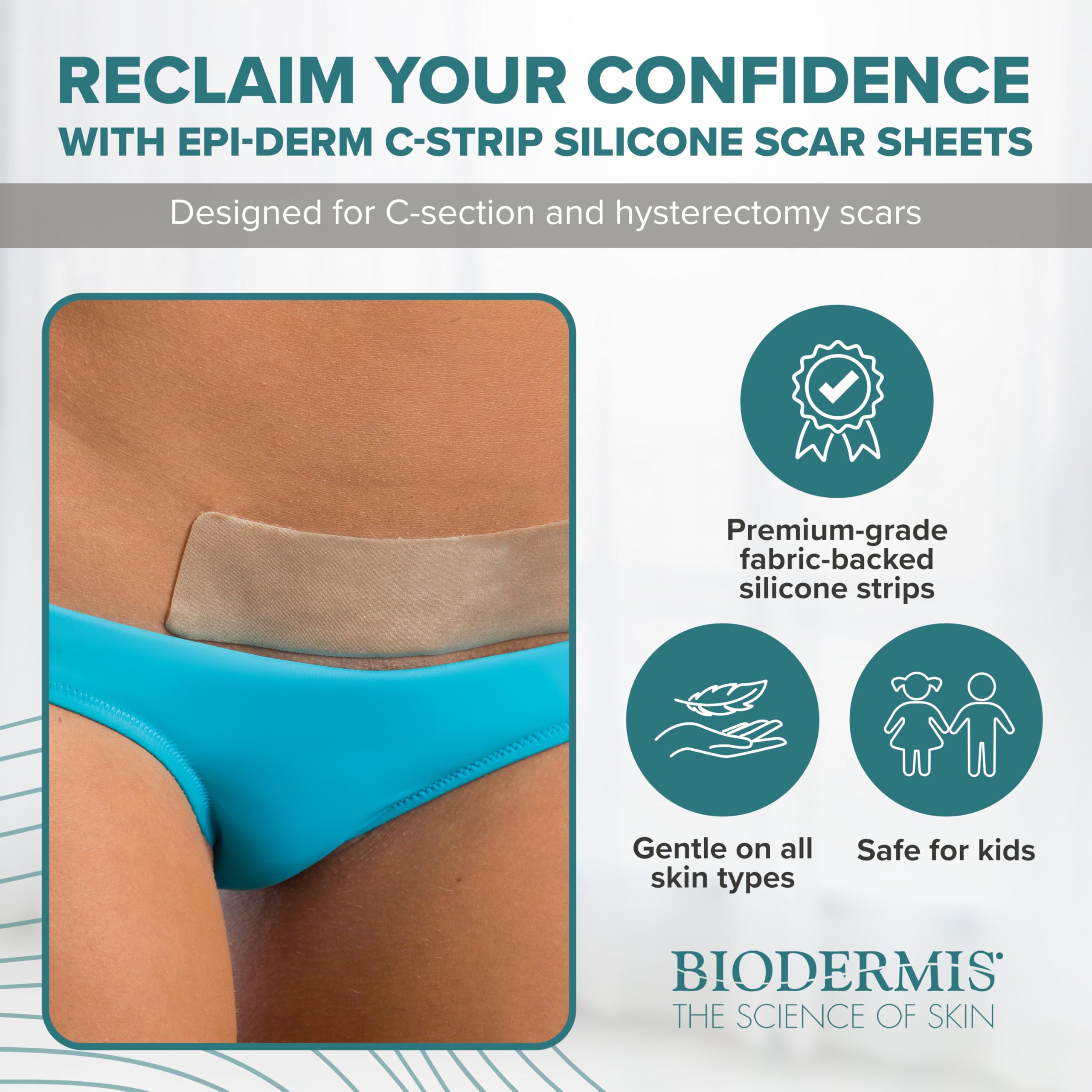 Biodermis EpiDerm Silicone Gel Scar Sheets - Premium 5-Pack, 1.4x6in, Natural