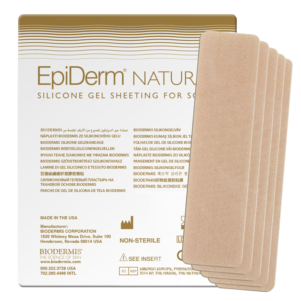 Biodermis EpiDerm Silicone Gel Scar Sheets - Premium 5-Pack, 1.4x6in, Natural