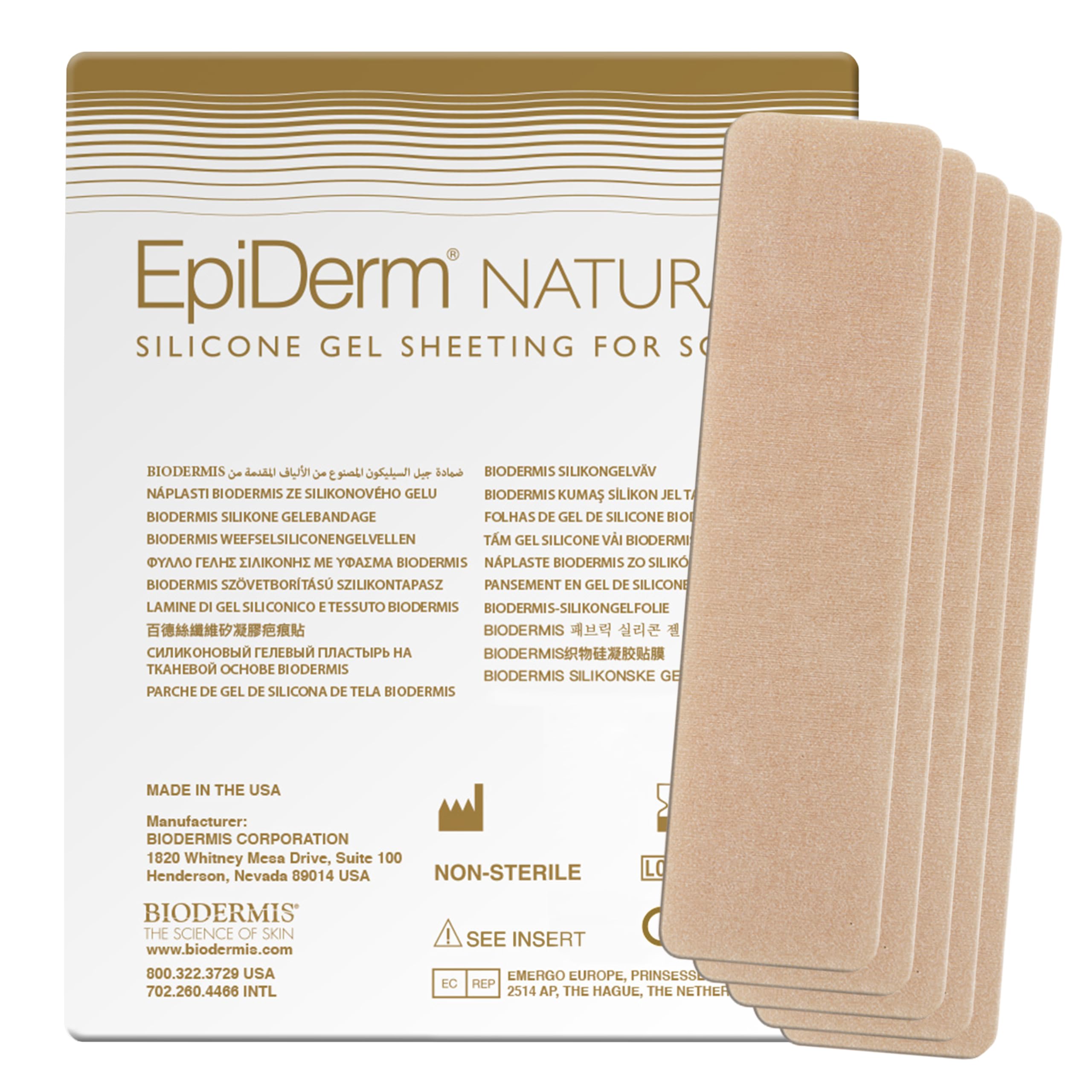 Biodermis EpiDerm Silicone Gel Scar Sheets - Premium 5-Pack, 1.4x6in, Natural