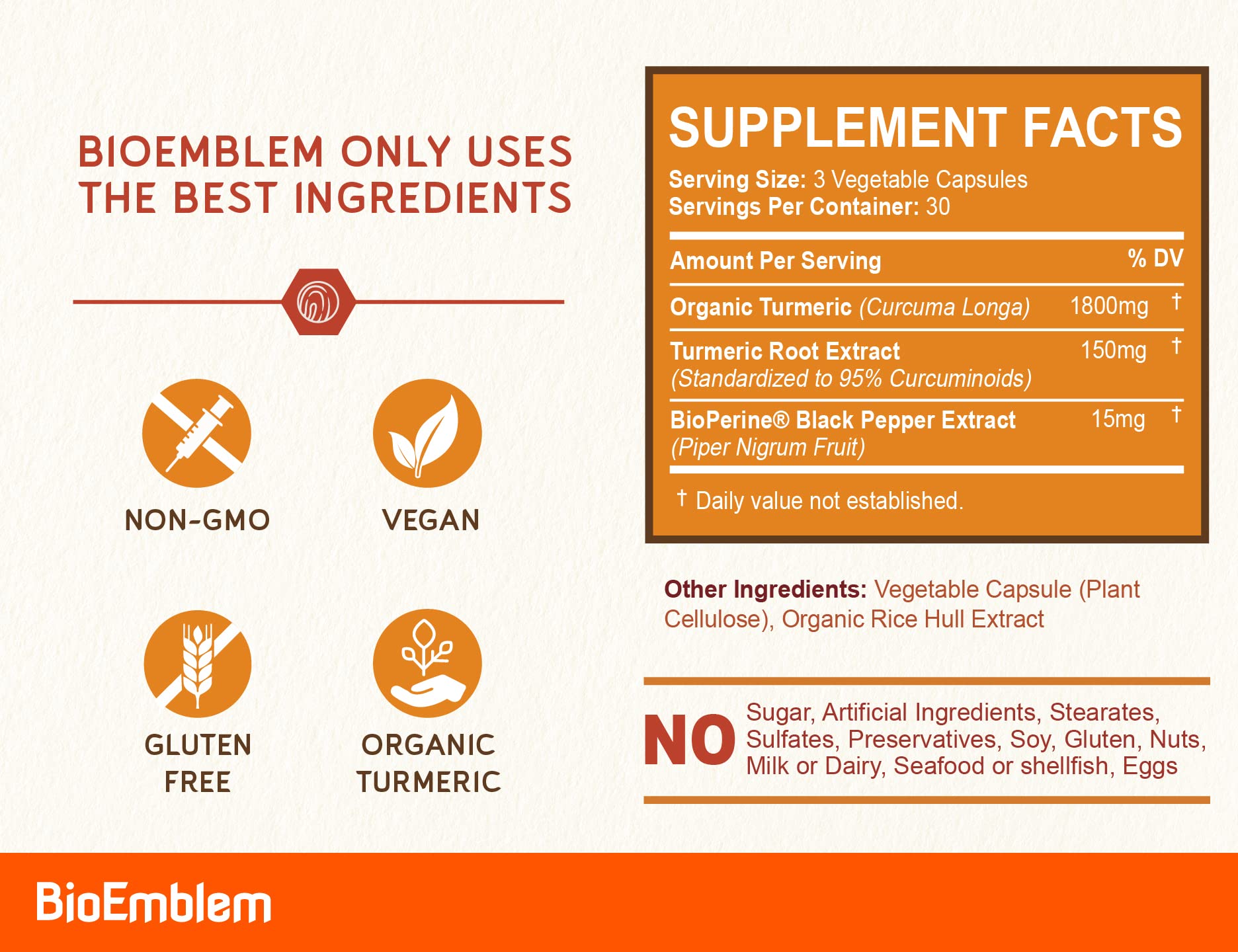 BioEmblem Turmeric Curcumin with BioPerine | Joint & Heart Health | California Made