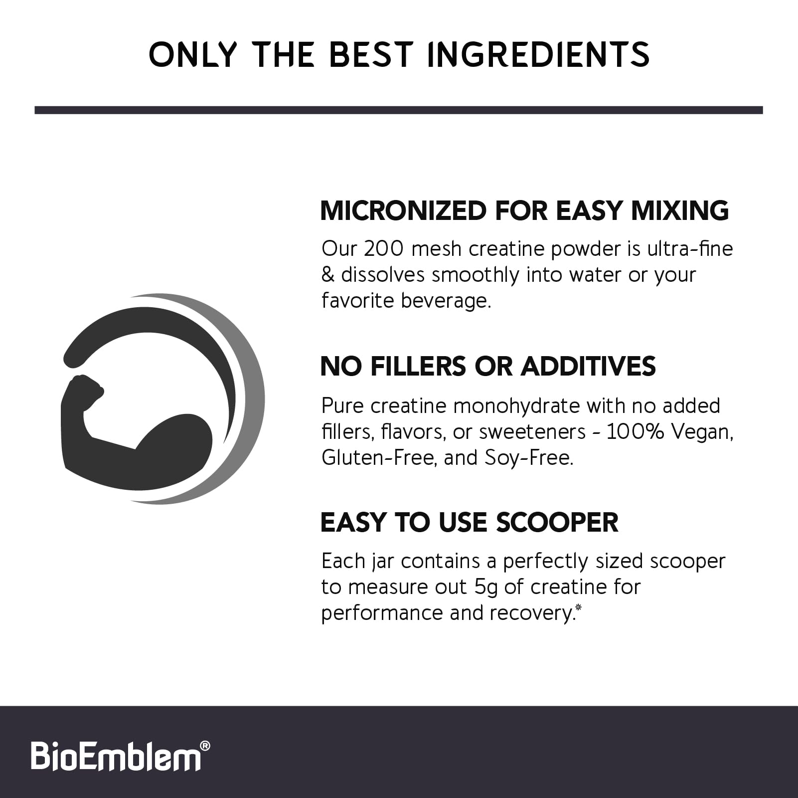 BioEmblem Creatine Monohydrate Powder – 5000mg per Serving, Micronized & Unflavored (60 Servings)